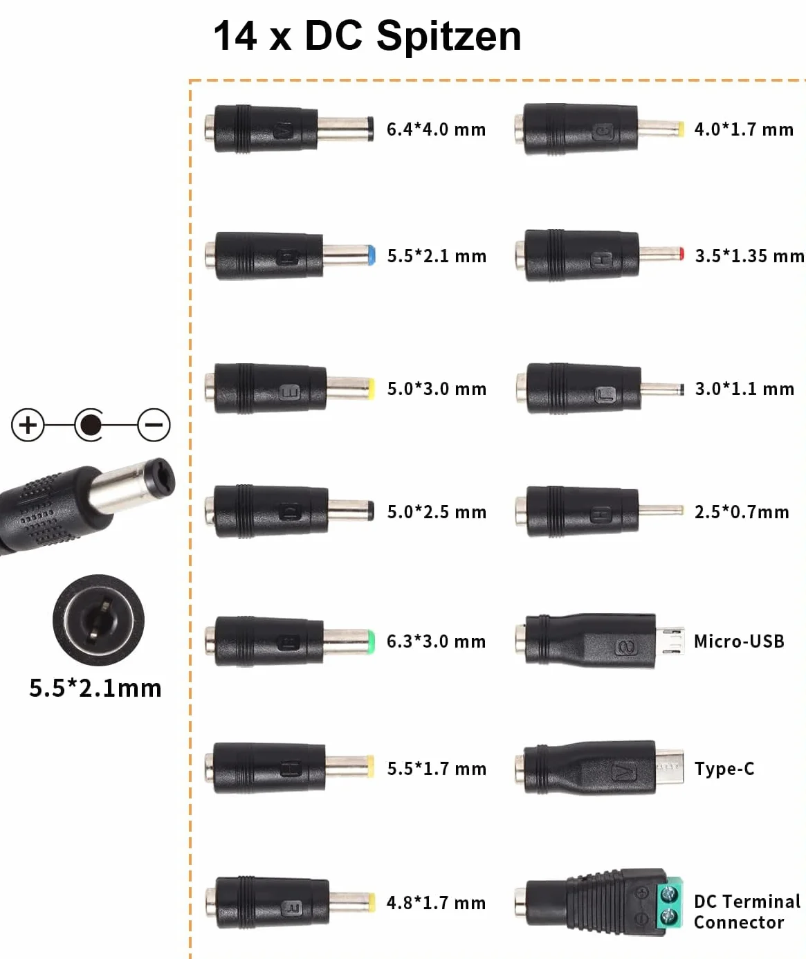 Uniwersalny regulowany zasilacz 3V-36V 2A 72W 100V-240V AC DC LED 5,5x2,5mm 16 końcówek