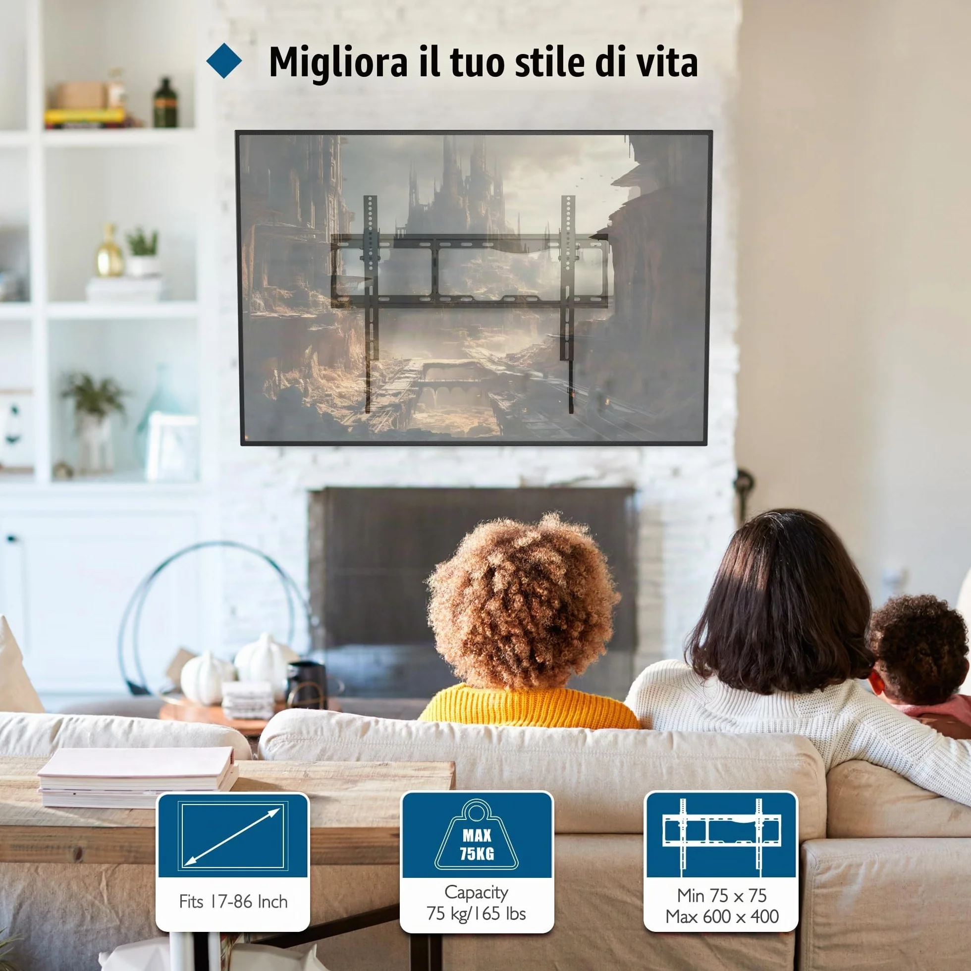 BONTEC Supporto TV Parete 17-86 Pollici Inclinabile VESA 600x400 mm 75 kg