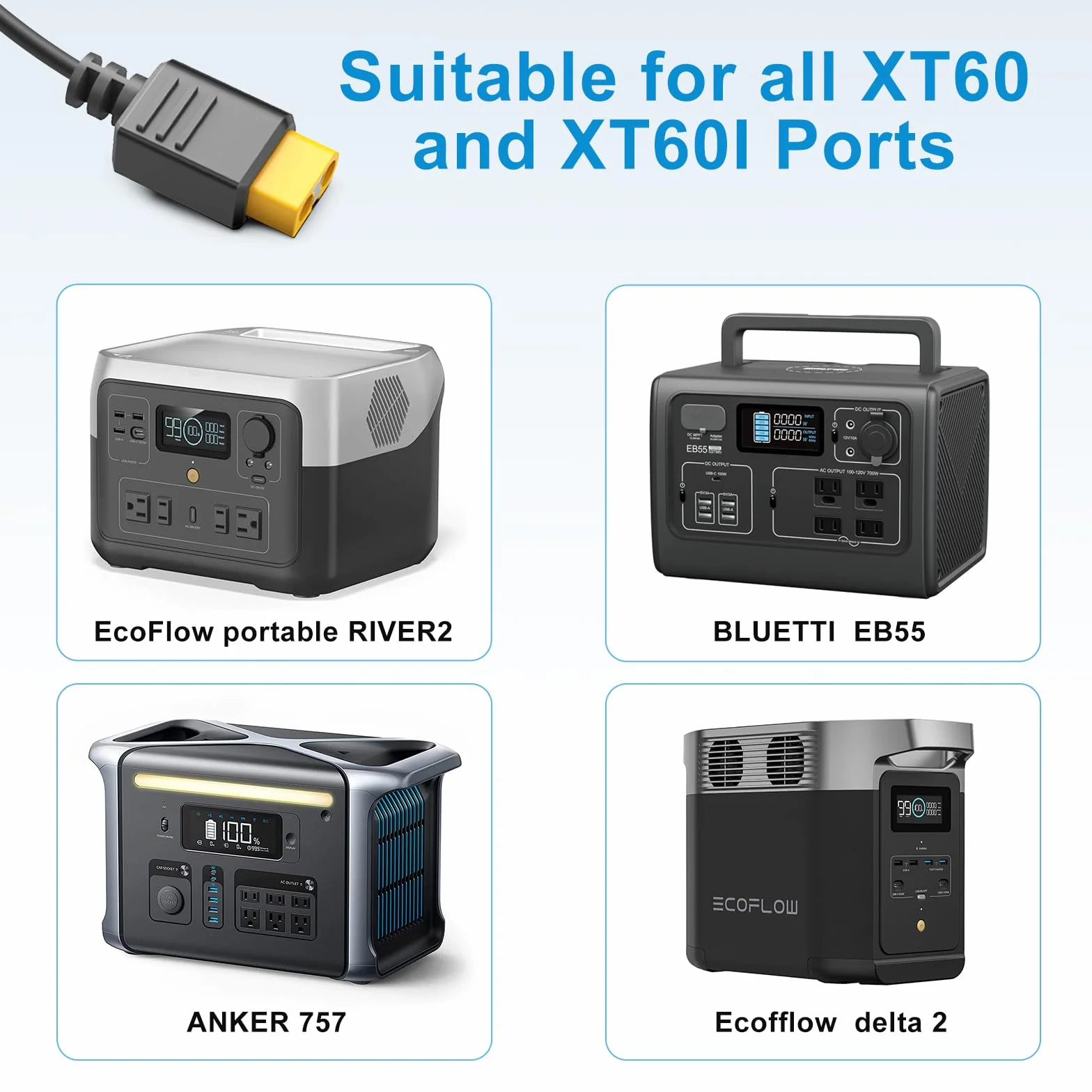 KFD Cavo XT60, Cavo di Prolungaper Anker 757 PowerHouse 767 EF Ecoflow River Delta Max serie pannello solare ALLPOWERS S2000 Pro portatile Powerstation & generatore solare 3,5 m