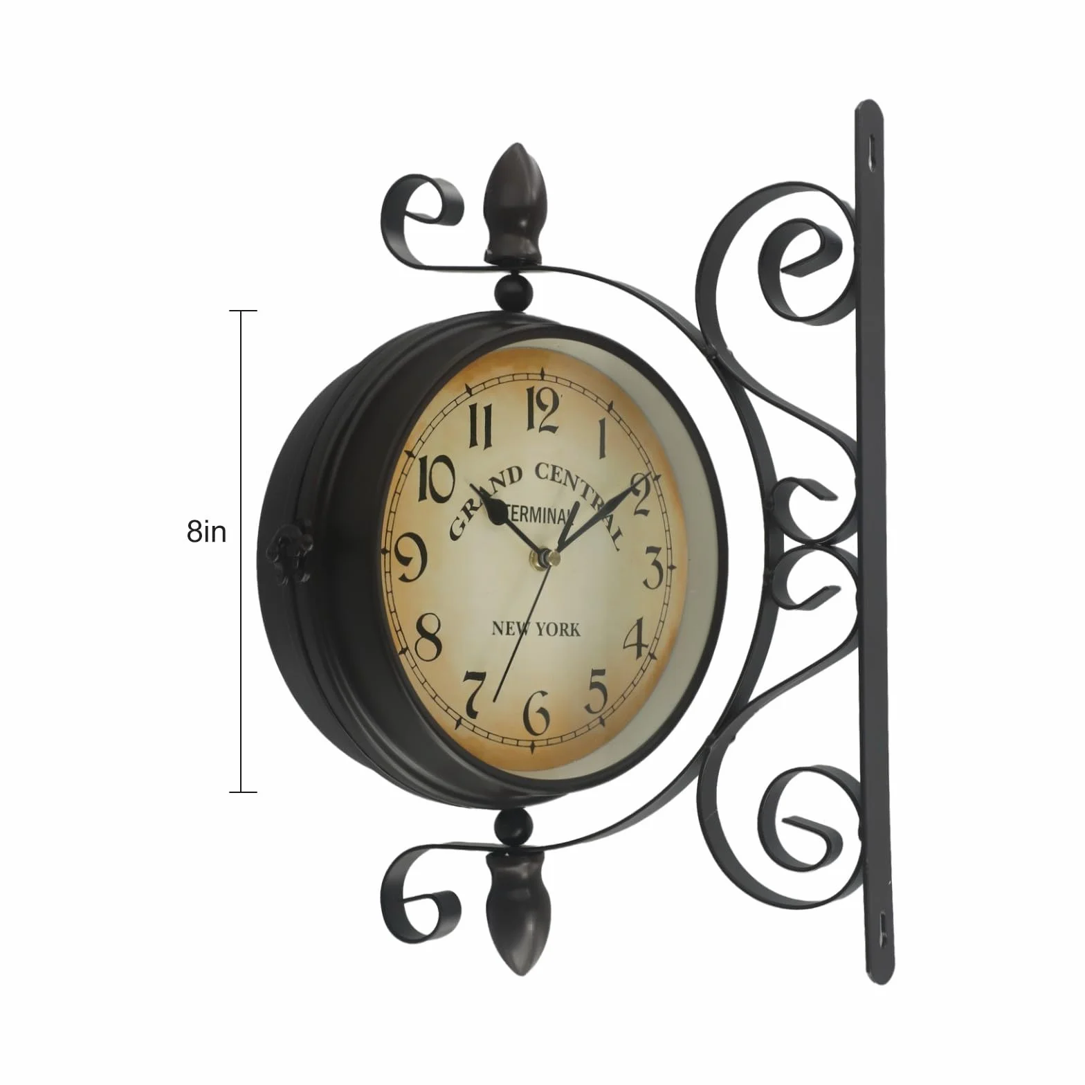 Orologio da parete vintage su entrambi i lati, per esterni, giardino, stazione ferroviaria, montato, 20,3 cm, per ingresso e portico