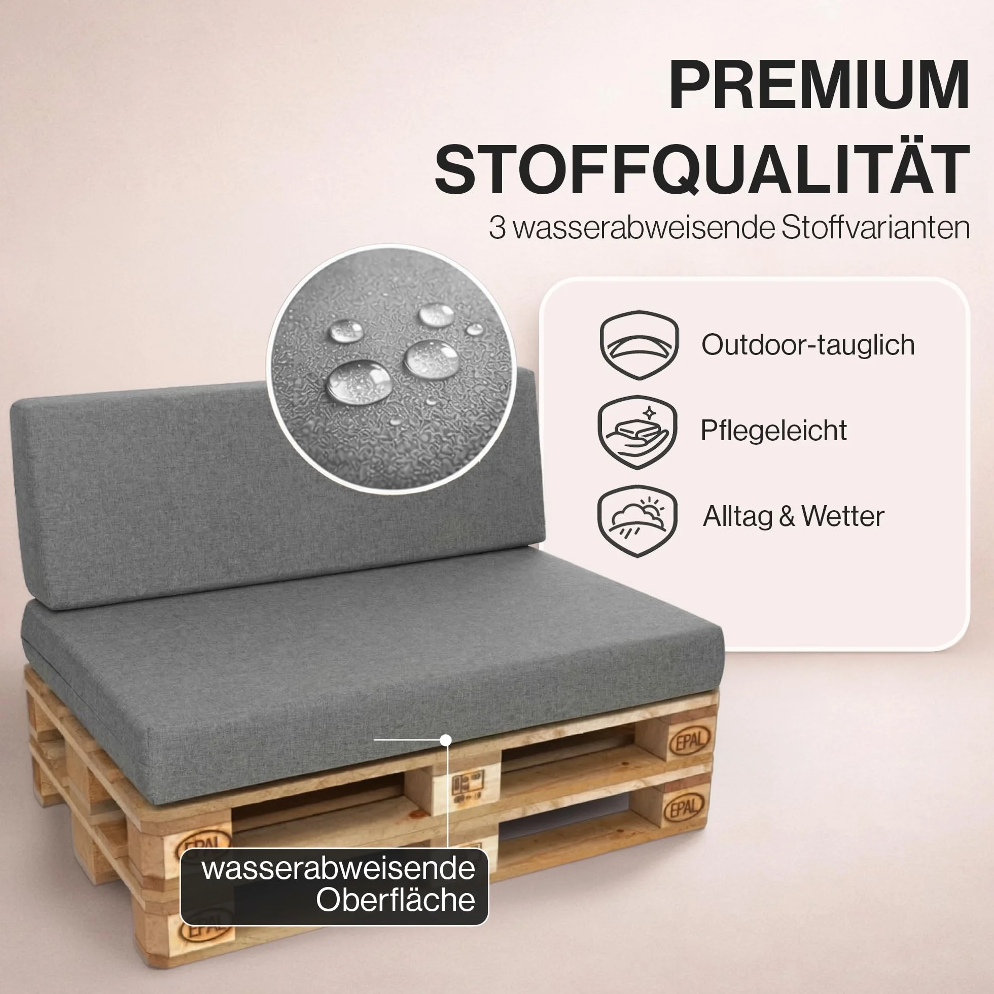 Cuscino per pallet 120 x 80 cm, per pallet europei, con schiuma poliuretanica granulata, trapuntato, per giardino, terrazza