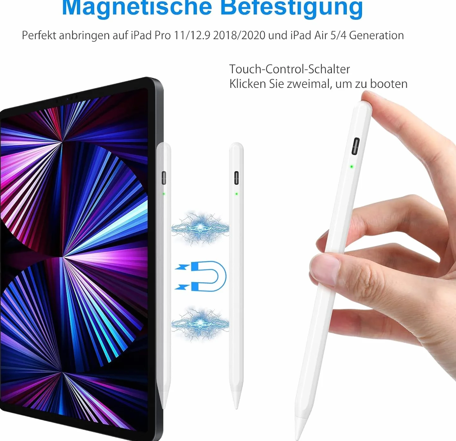 Penna Touch per iPad, Stylus Pencil Compatibile iPad 10/9/8/7/6 2018-2022, Mini 6/5, Air 4/3, Pro 11''/12.9'', 4 Punte di Sostituzione