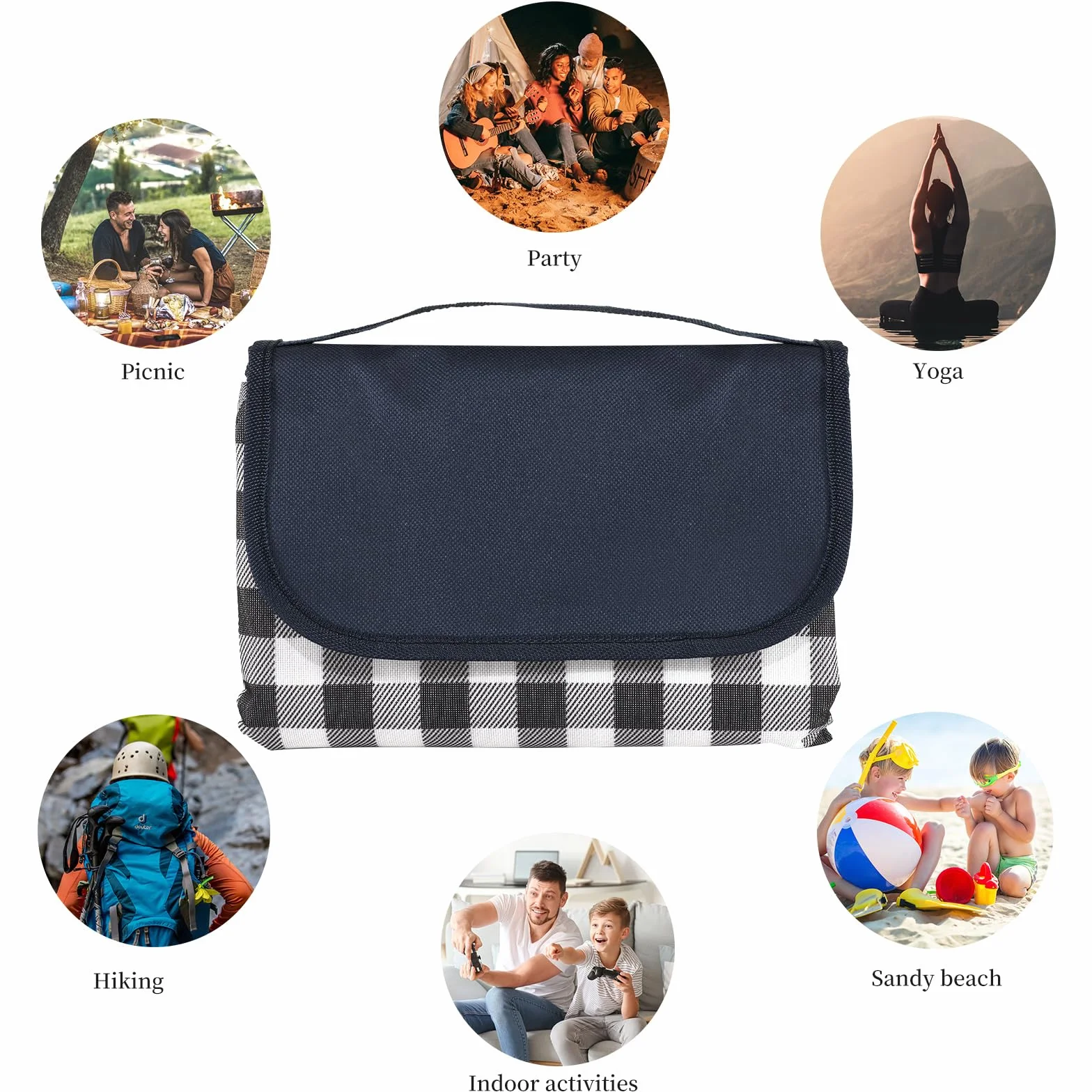 YAOMAISI Coperta da picnic grande 200x300 cm impermeabile lavabile in lavatrice con manico