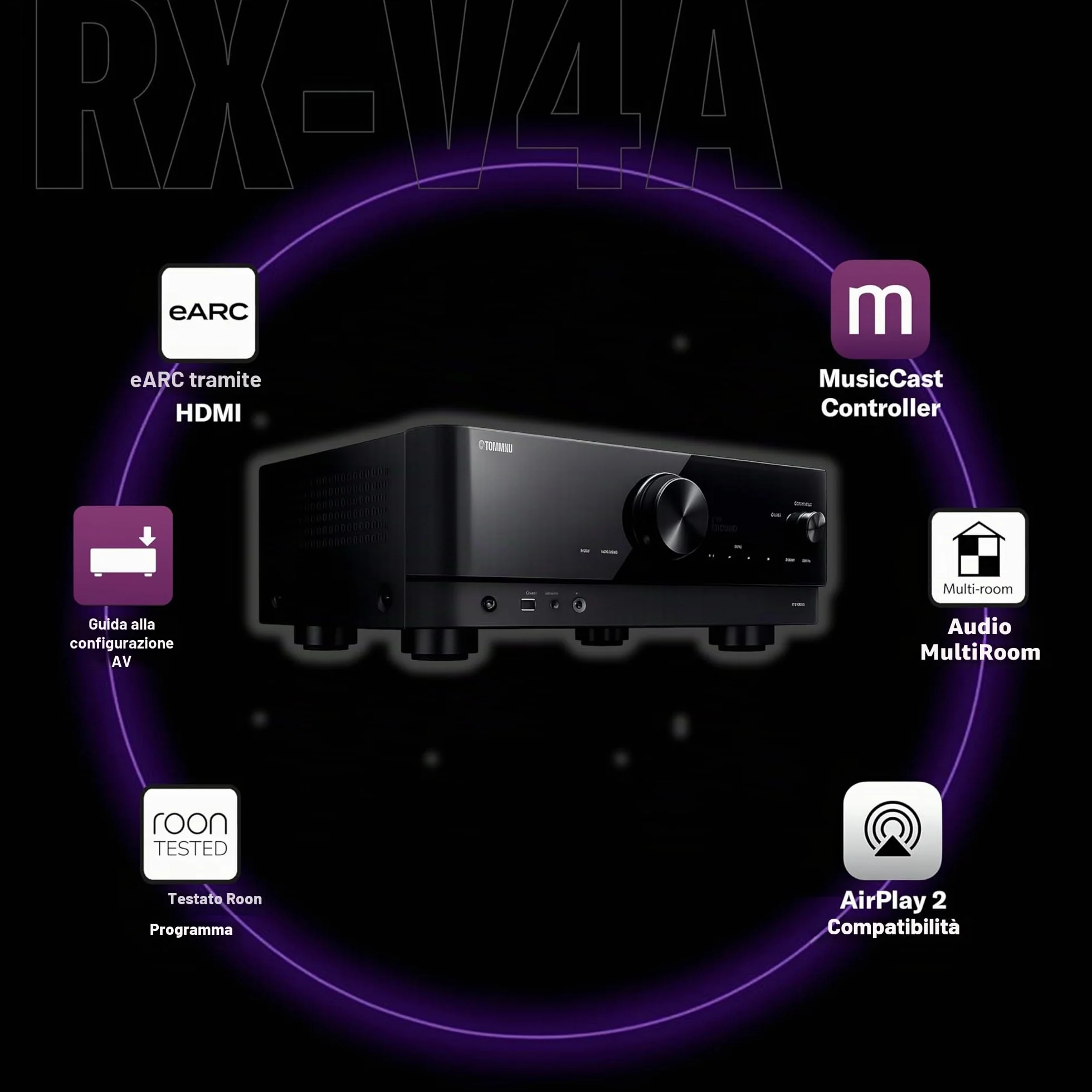 Yamaha Rx-V4A Amplificatore AV 5.2 Canali Surround Bluetooth Wi-Fi Nero