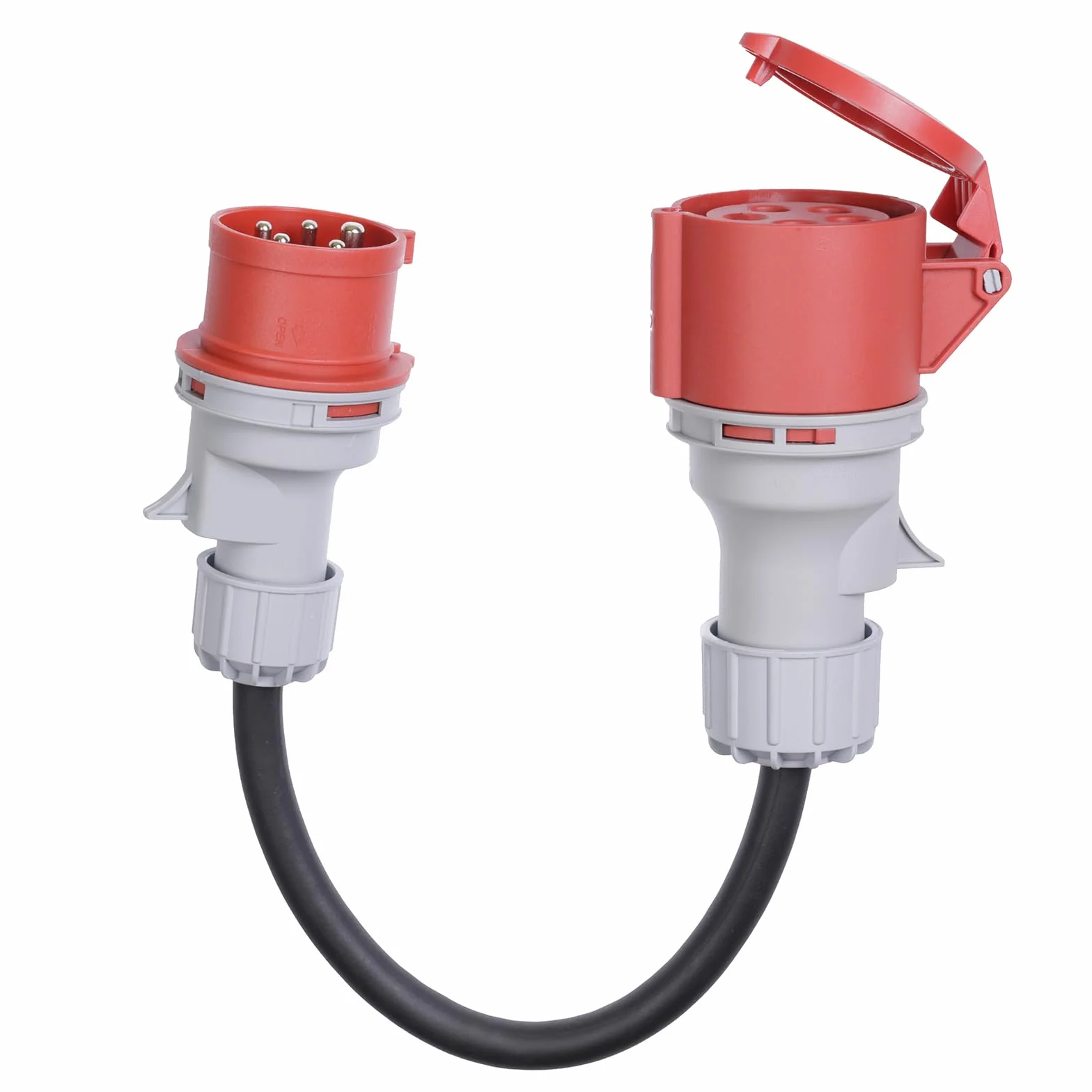 CEE Adattatore da spina 16A a presa 32A con copertura protettiva, trifase, 5 poli, protezione IP44 contro acqua e polvere, portatile, adatto per uso industriale e domestico (16-32)