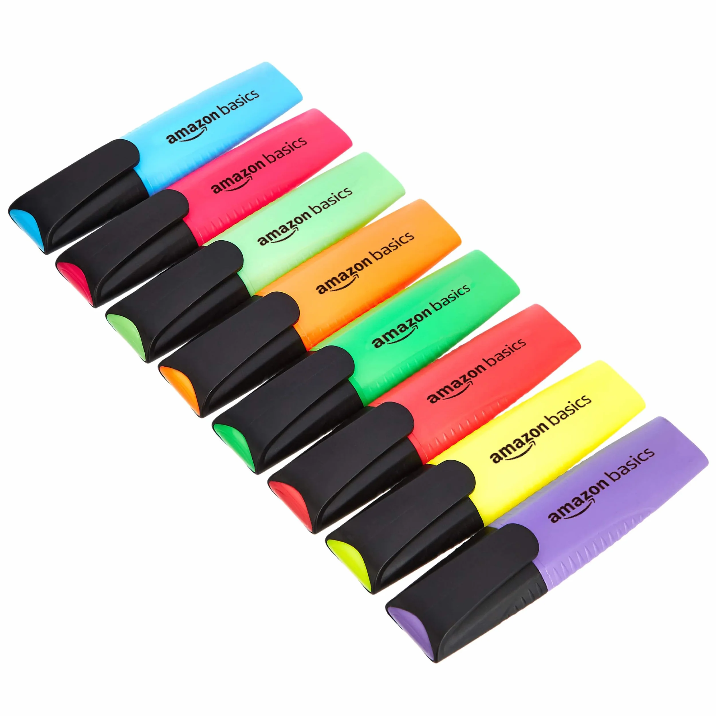 Amazon Basics Set di 8 Evidenziatori Anti-Sbavature Punta a Scalpello Robusta Larghezza del Tratto 2-5 mm Multicolore