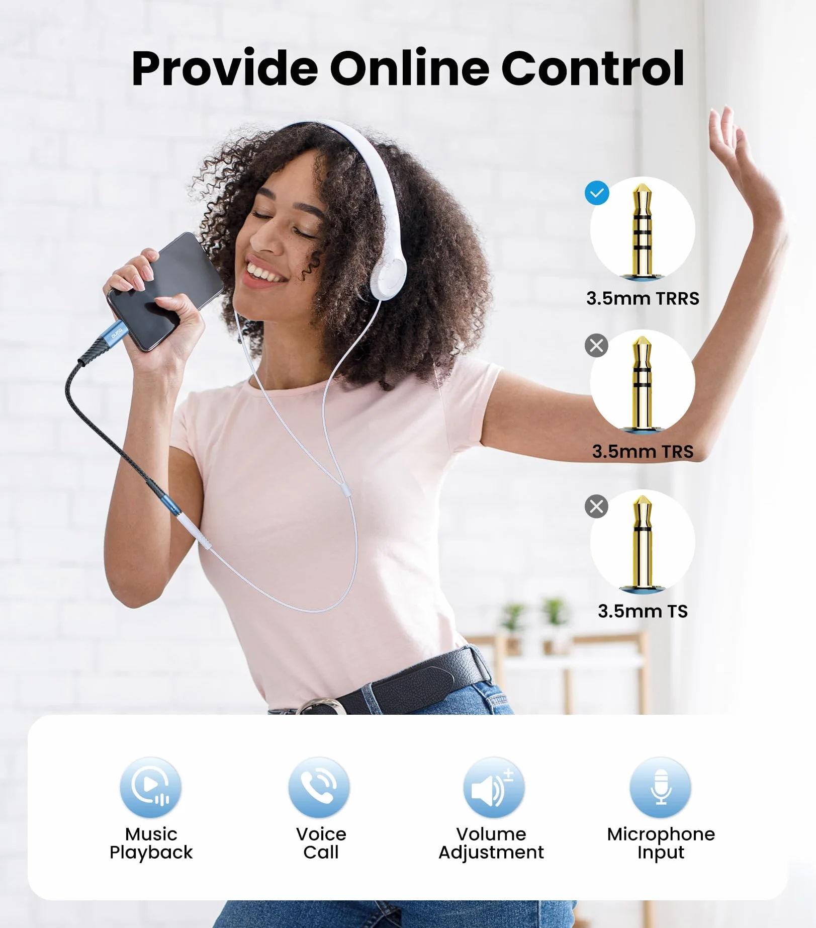 Tisino Adattatore da USB C a jack per cuffie TRS 3,5 mm (1 m) cavo USB C AUX femmina 384 kHz/32 bit per iPhone 16/15 Samsung S20/S20 Ultra Pixel 4/4XL
