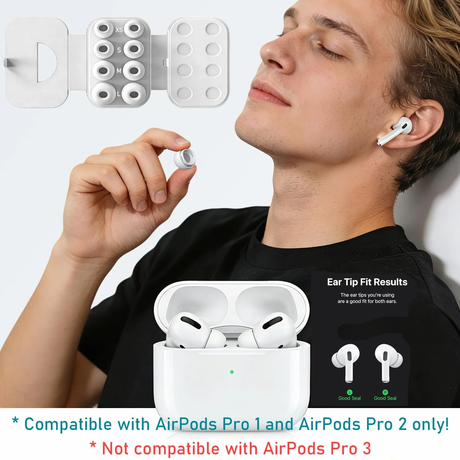 SIXFU Cuscinetti Gommini per AirPods Pro 1 2, 4 Misure XS/S/M/L con Scatola e Kit Pulizia