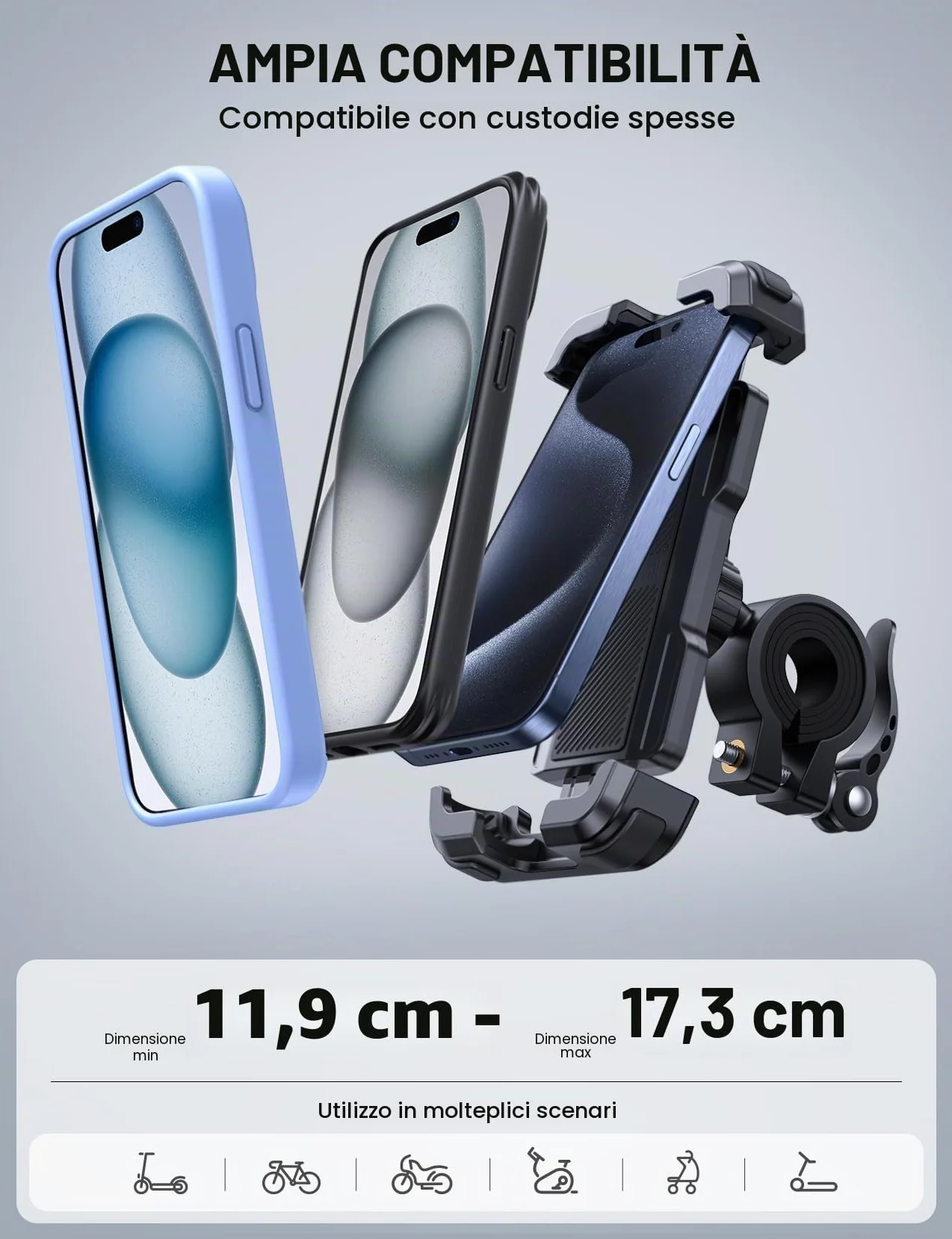 Lamicall Supporto Telefono Bicicletta Motociclo, Porta Cellulare Bici Manubrio per iPhone 17 16 15 14 13 Pro Max/Plus/Mini, Samsung S10 S9, 4.7-6.8"