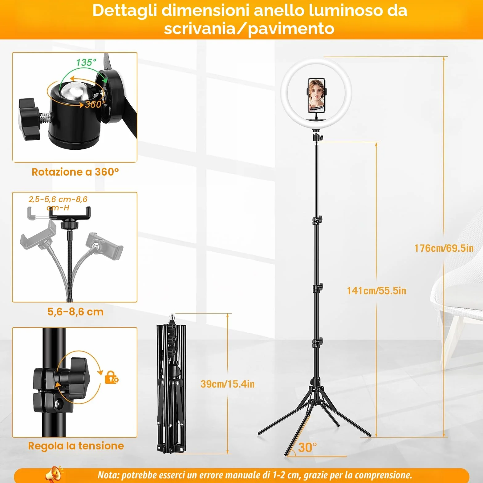 11.5" Ring Light Professionale per Selfie Fotografia Trucco Youtube con Treppiede LED Telecomando
