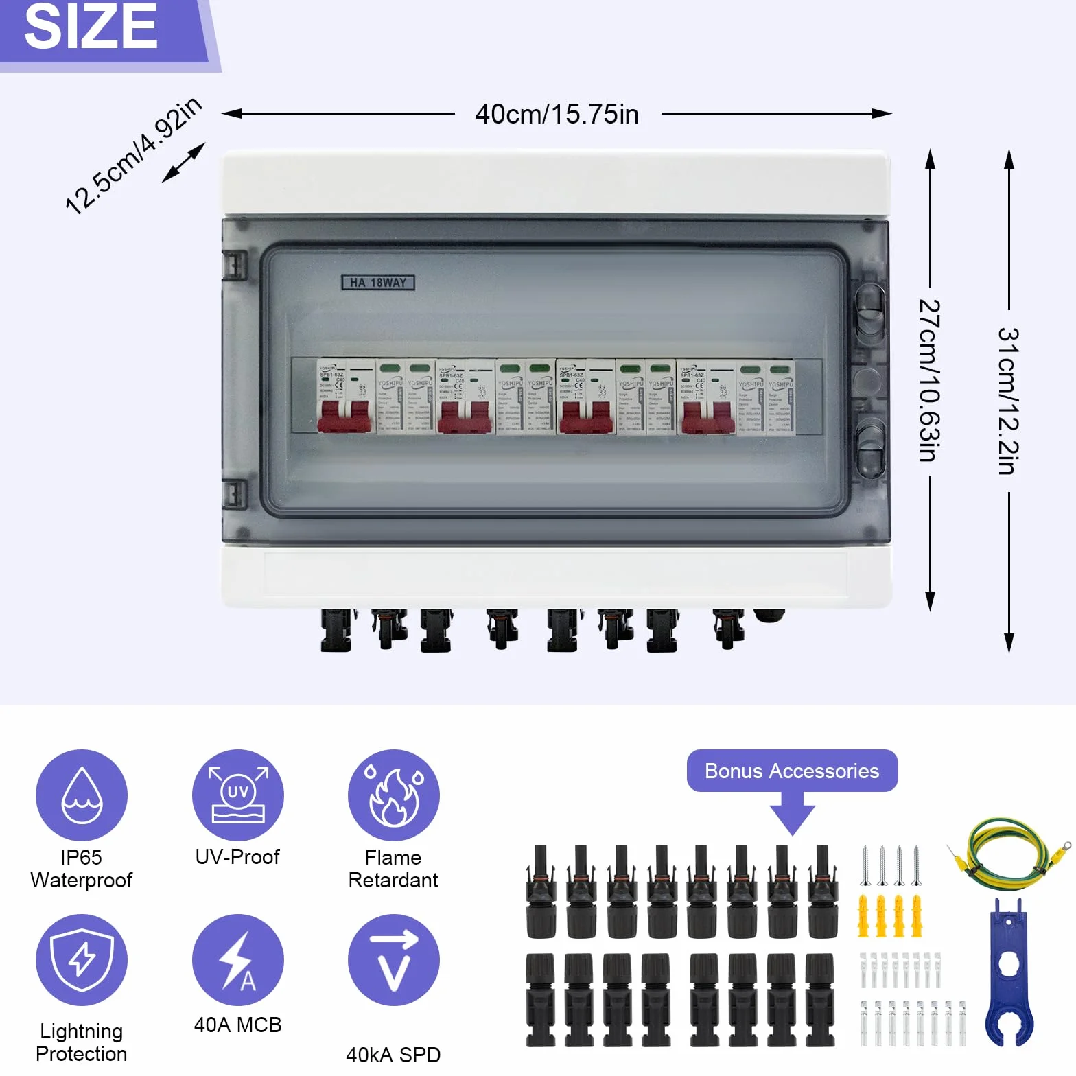 Scaricatore di Sovratensione DC 40A 1000V IP65 Protezione Fulmini 4 in 4 Out