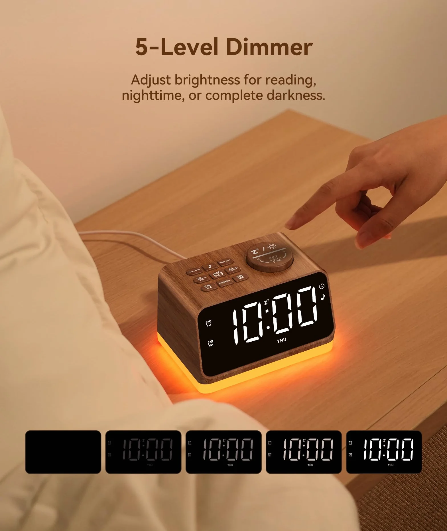 Dreamegg Radiosveglia Digitale da Comodino con Doppio Allarme, Macchina del Rumore Bianco, Radio FM, Luce Notturna, Timer 10-480 min