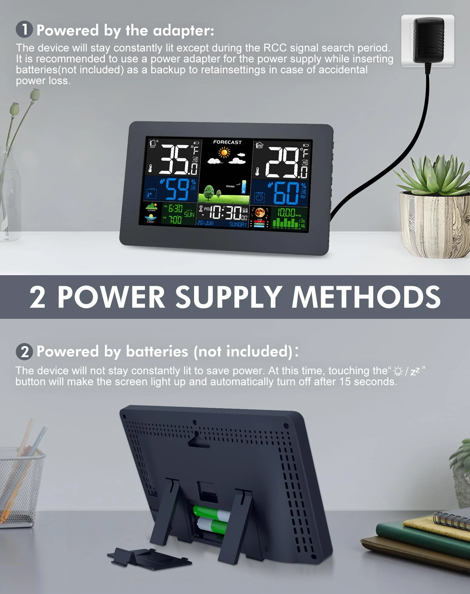 Stazione Meteo con Sensore Esterno, Barometro Digitale LCD Wireless DCF, Sveglia, Fase Lunare