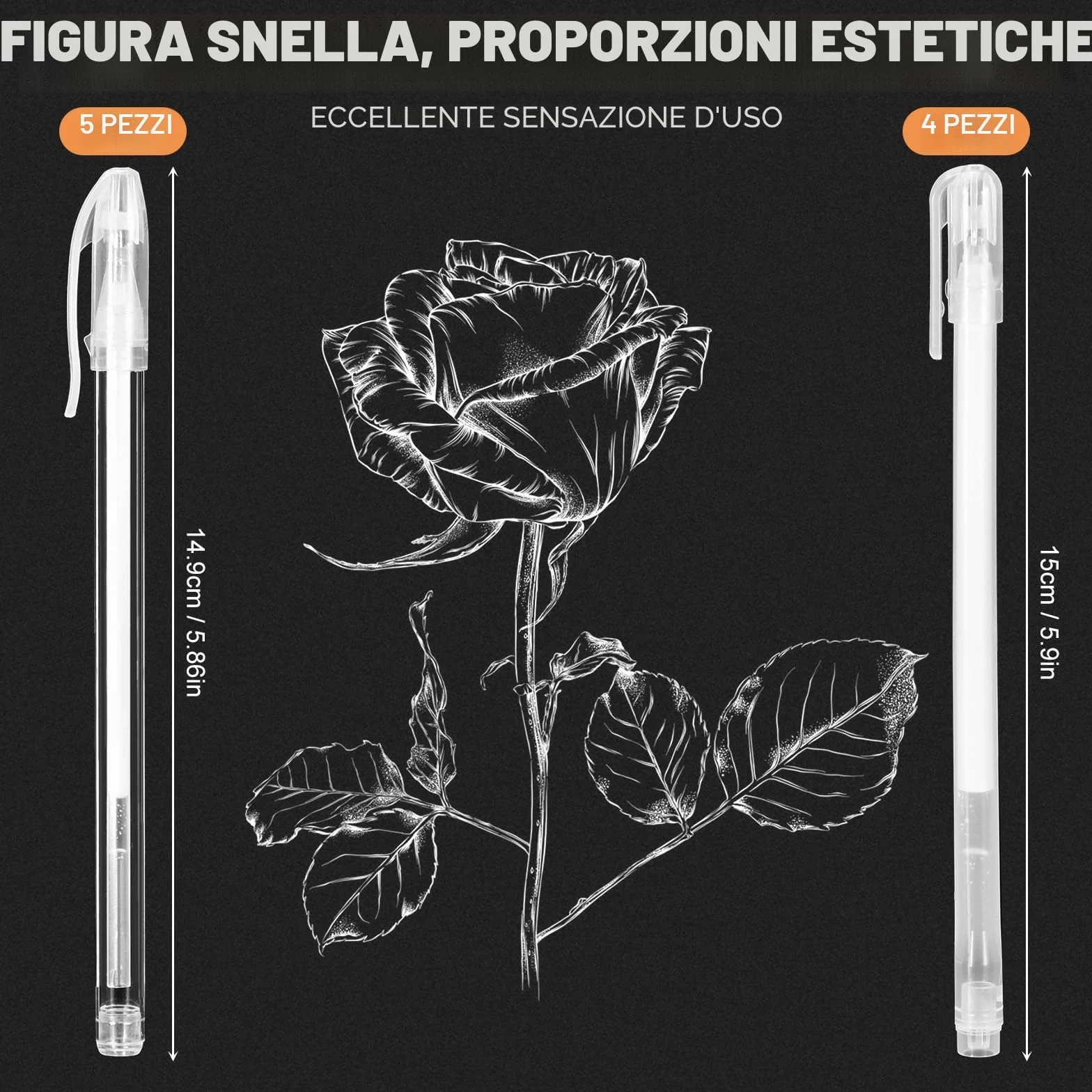 Set di 9 penne gel bianche 0,6 mm 0,8 mm per disegno su carta nera