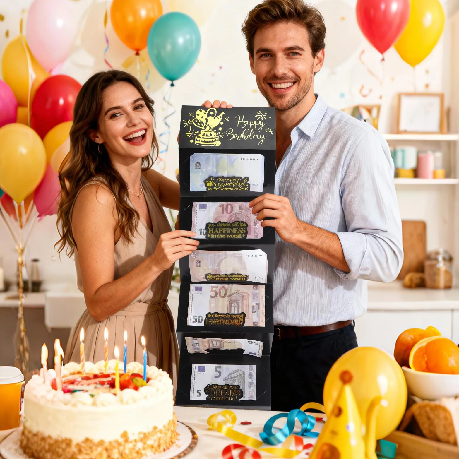 Biglietto regalo in denaro pieghevole nero, busta portacontanti per compleanno matrimonio Natale