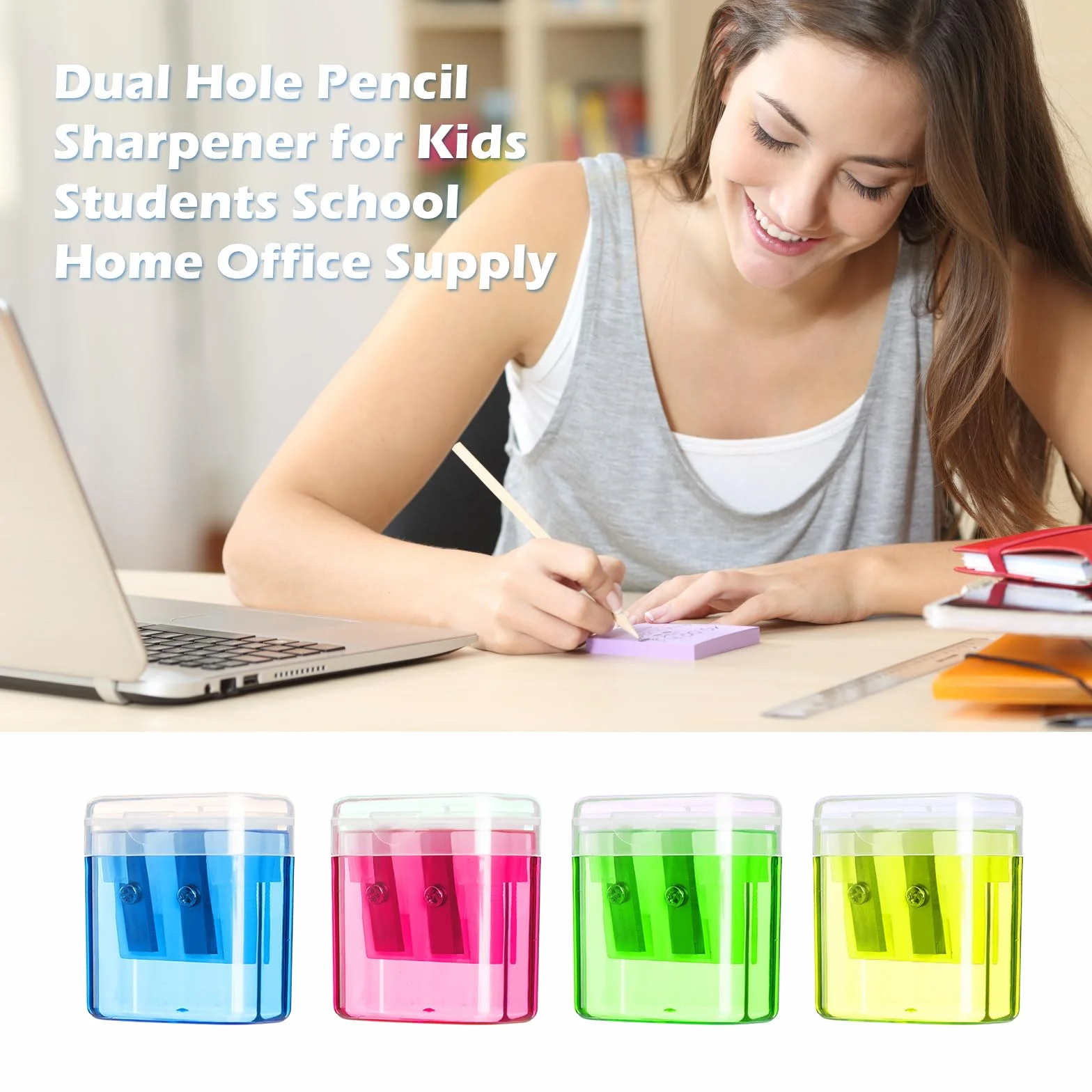Redamancy Temperamatite 4 Colori Doppi Fori Temperino con Contenitore per Matite Scuola Ufficio Viaggi