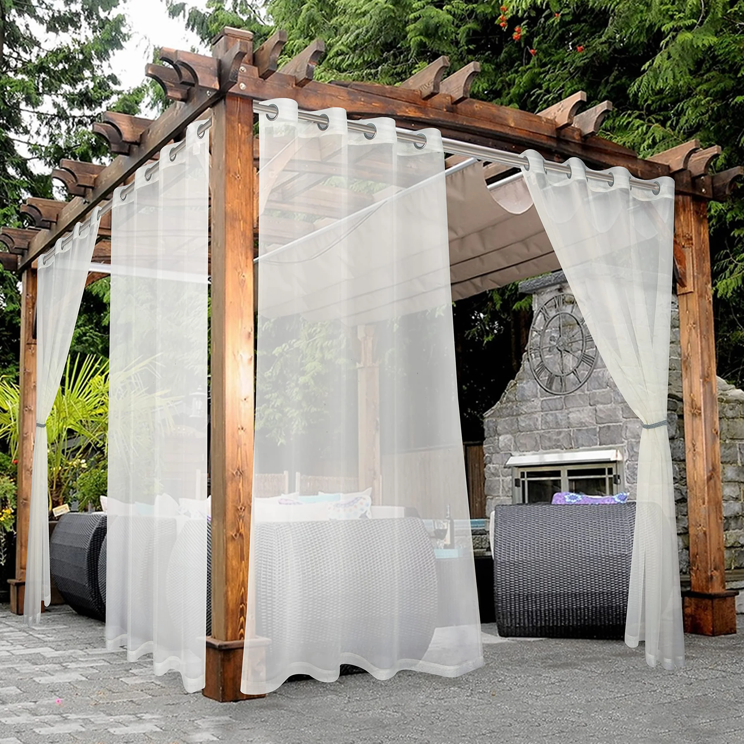 BONZER Tende trasparenti impermeabili per interni ed esterni, 2 pannelli, in voile con occhielli, per soggiorno, camera da letto, veranda, pergola, cabana, 137 x 241 cm, beige