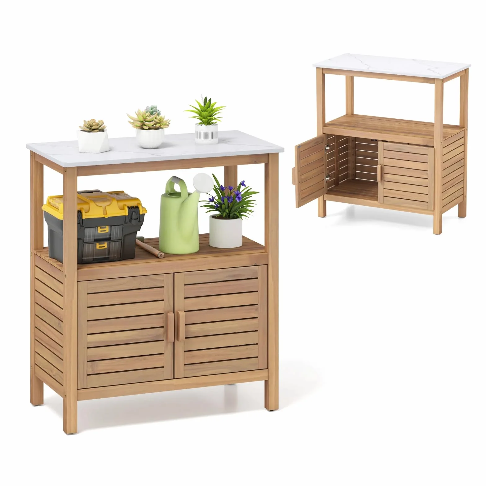 KOMFOTTEU Armadio da esterno in legno massello 80x40x90,5 cm mobile portaoggetti con piattaforma per giardino balcone