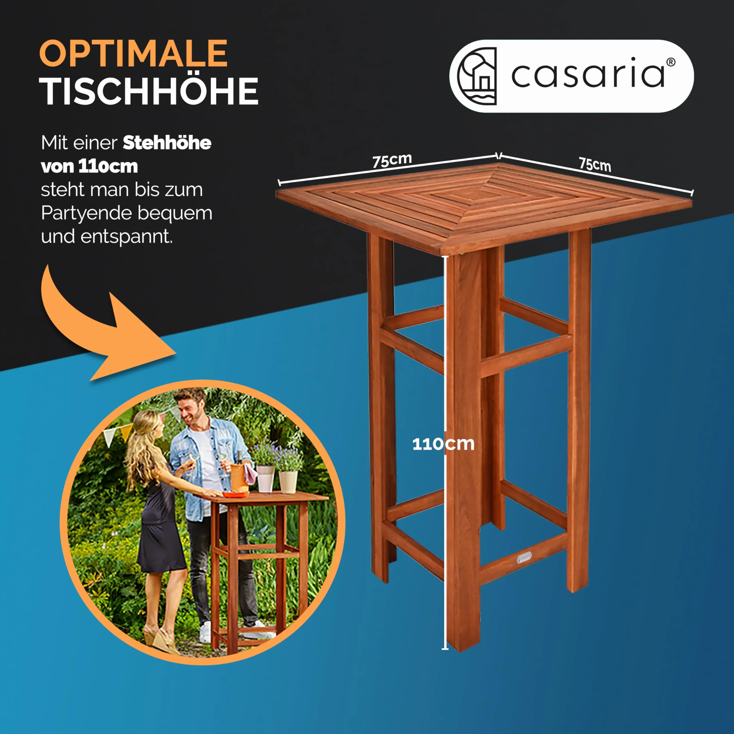 Casaria® Set Tavolo Bar 110x75x75cm 2x Sgabelli in Legno di Acacia da Esterno Interno Design Rustico Resistente Giardino Terrazza