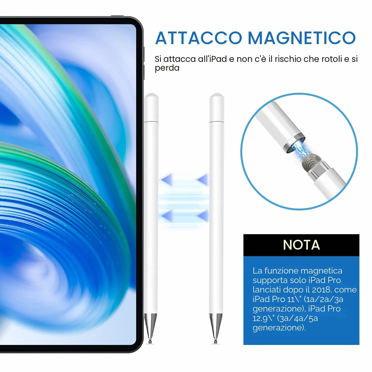 Pennini capacitivi per touch screen, punta a disco, universale, bianco