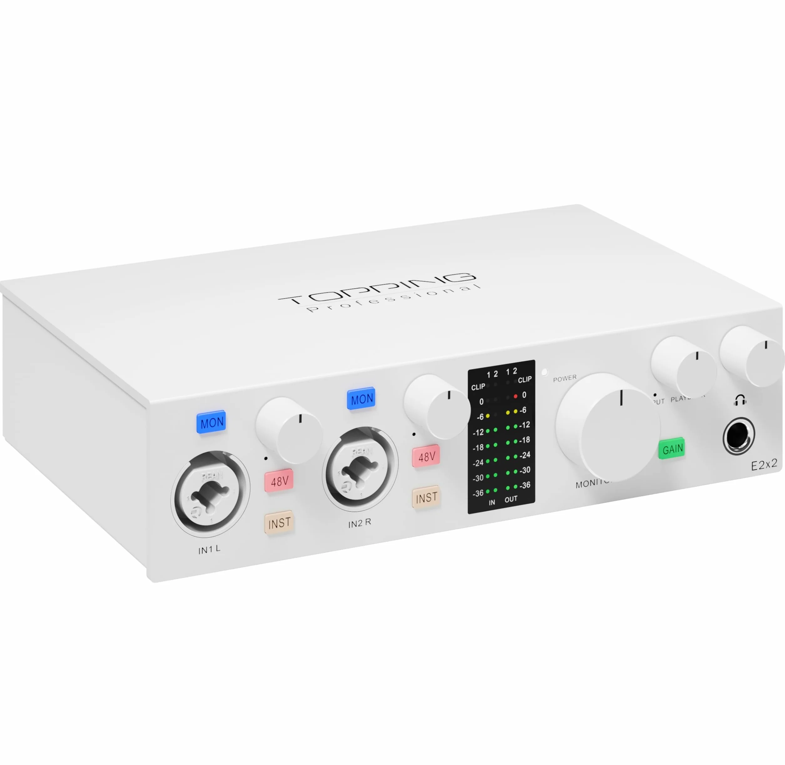 Topping Professional E2x2 Interfaccia Audio USB Modulo Preamplificatore Microfono Bianco