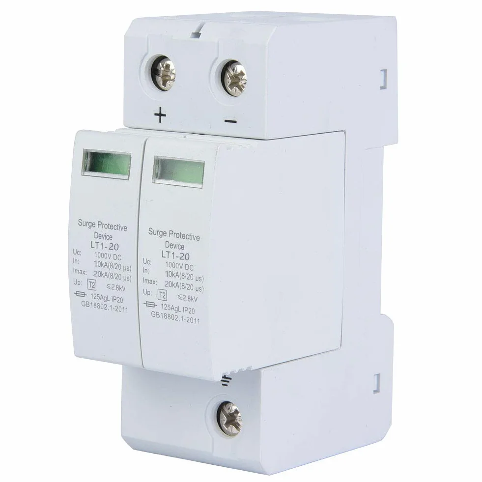 Scaricatore Fotovoltaico LT1-40 2P 1000V CC 40KA Protezione Sovratensione Guida DIN 35mm