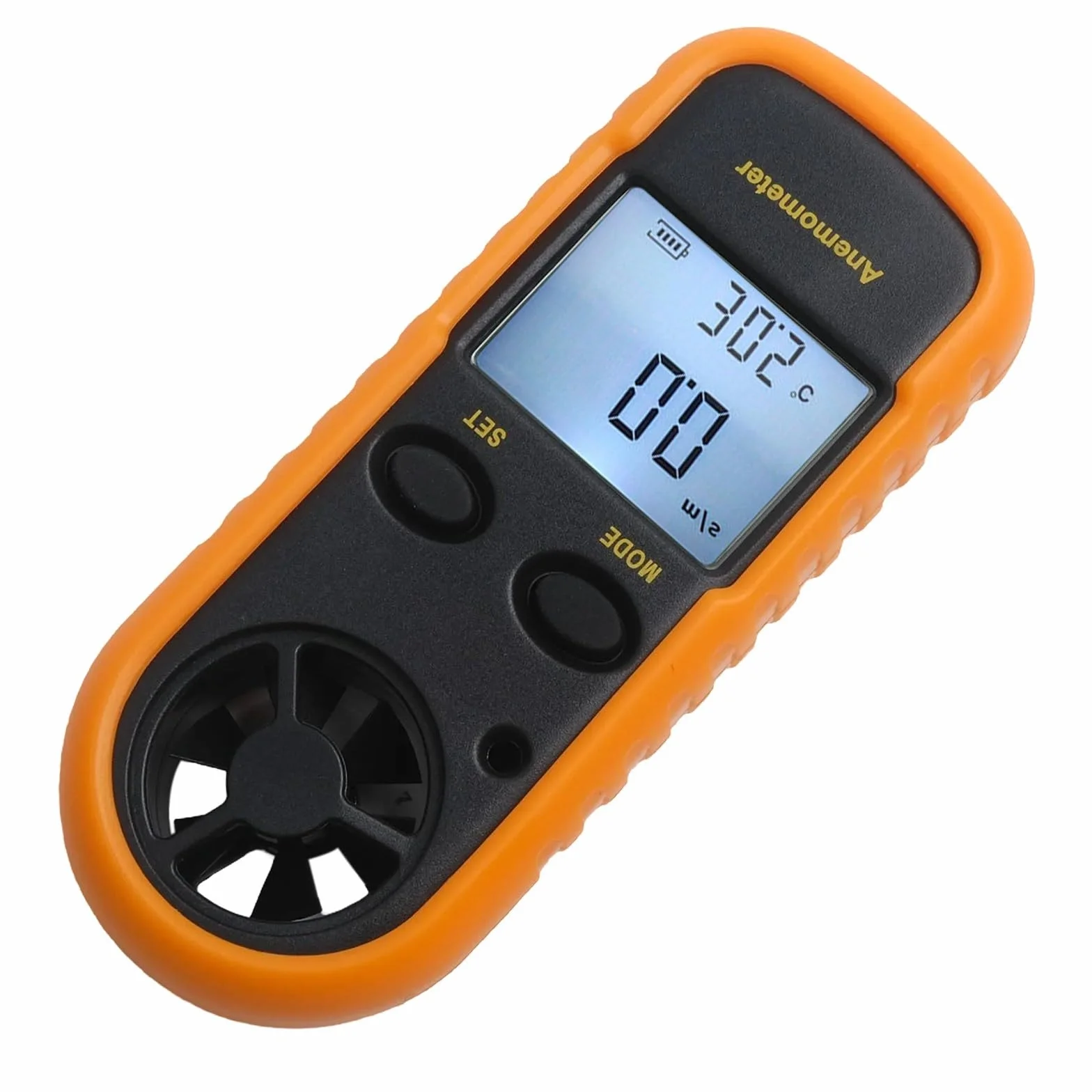 Misuratore digitale della velocità del vento e termometro, anemometro LCD con display scala Beaufort, risposta rapida per uso esterno, calibro palmare giallo