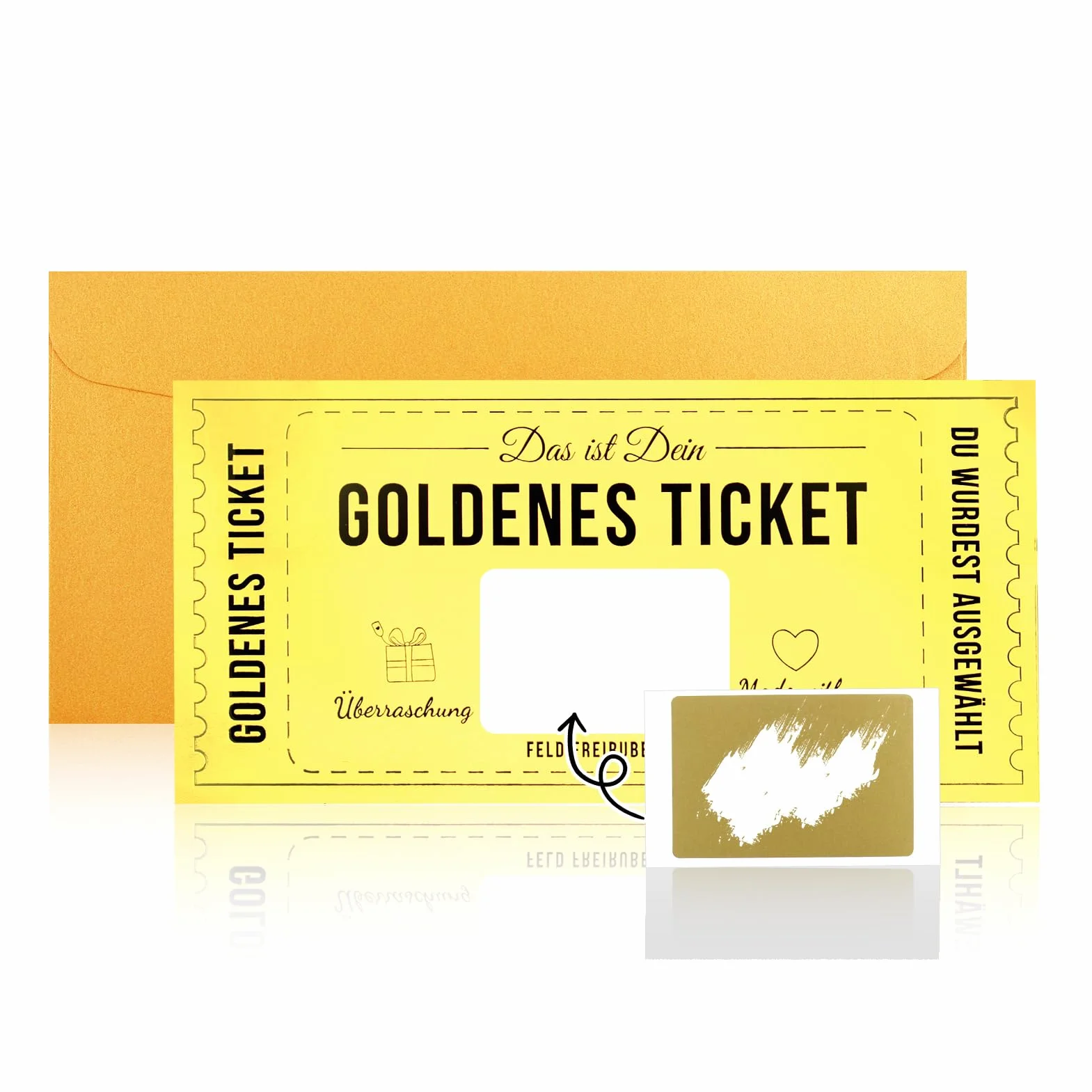 Biglietto da Grattare Personalizzato con Adesivo Buono da Compilare per Occasioni Speciali Compleanni Cinema Busta Dorata