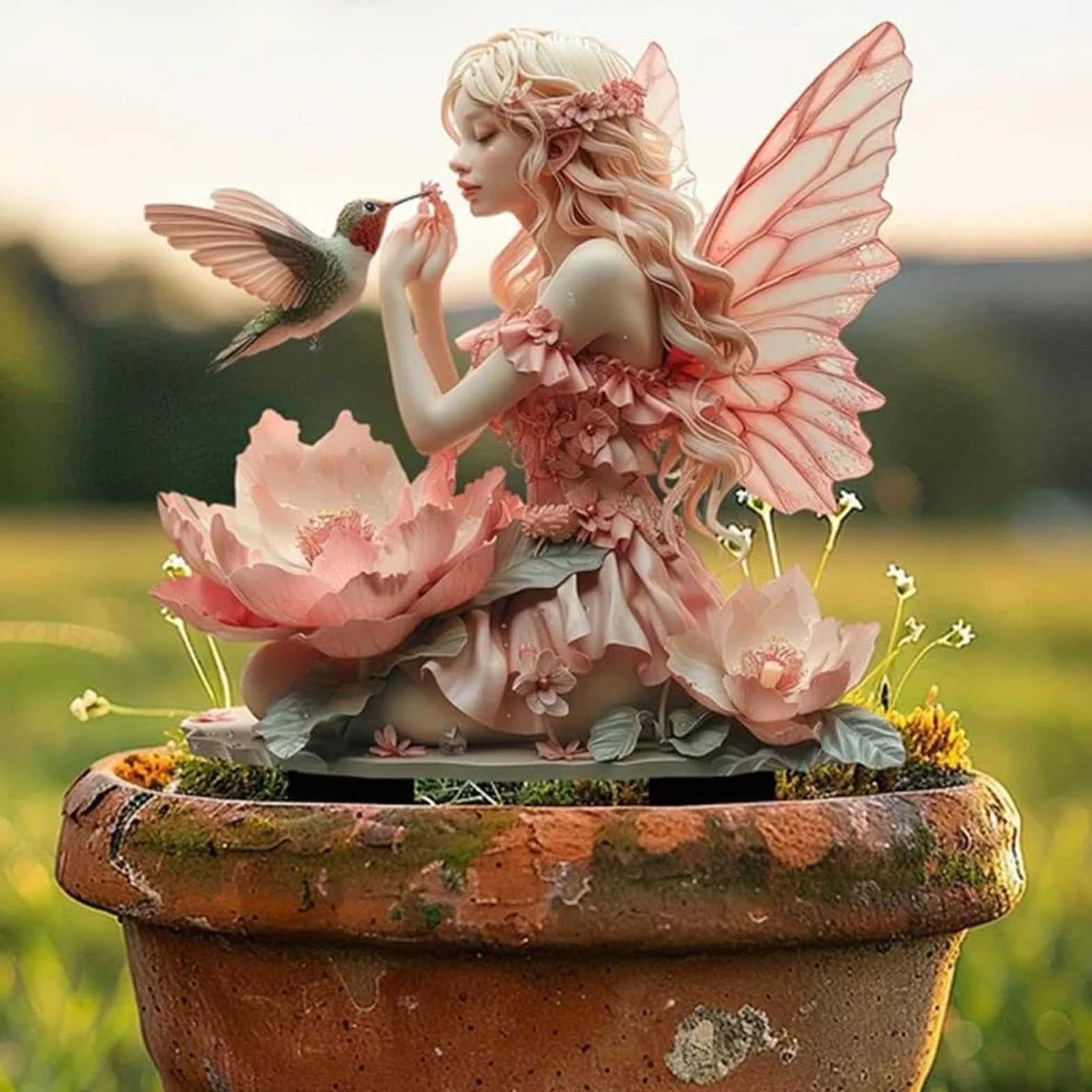 Statuetta da giardino delle fate, decorazione per vaso di fiori fata bohémien, ornamenti da giardino fioriera decorativa in acrilico per giardino fatato fata zucca di Halloween statua