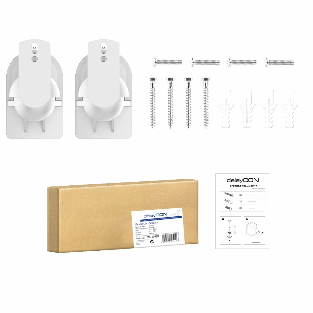 deleyCON 2x Universal Speaker Wall Ceiling Mount Brackets Girevoli Inclinabili Bianco 3,5kg