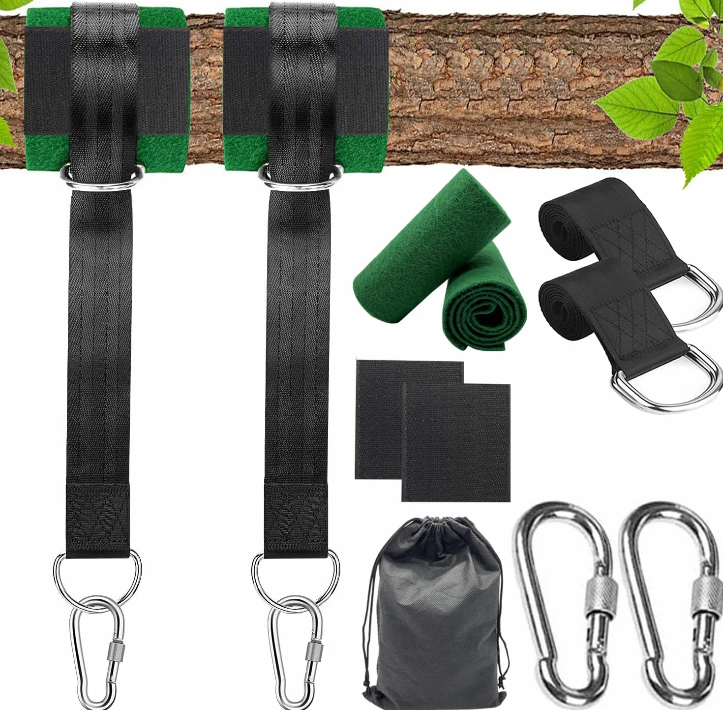 Set di fissaggio per altalena, set di fissaggio per amaca, altalena, altalena, kit con 2 moschettoni pesanti e anelli a D per giardino e esterni (1,5 m x 2)