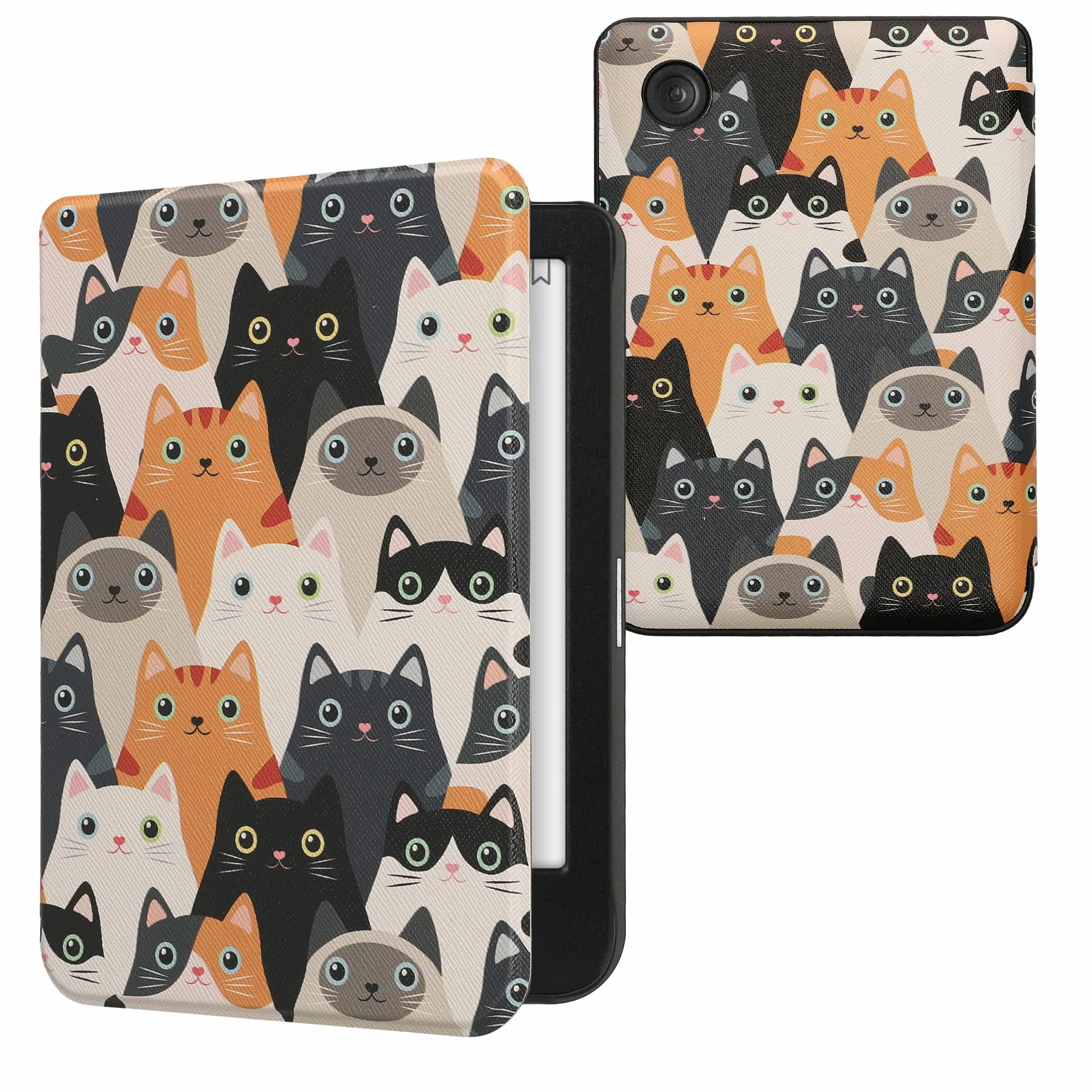 kwmobile Custodia eReader Kobo Clara BW/Colour Cover Flip Case arancione/nero/bianco Gatti