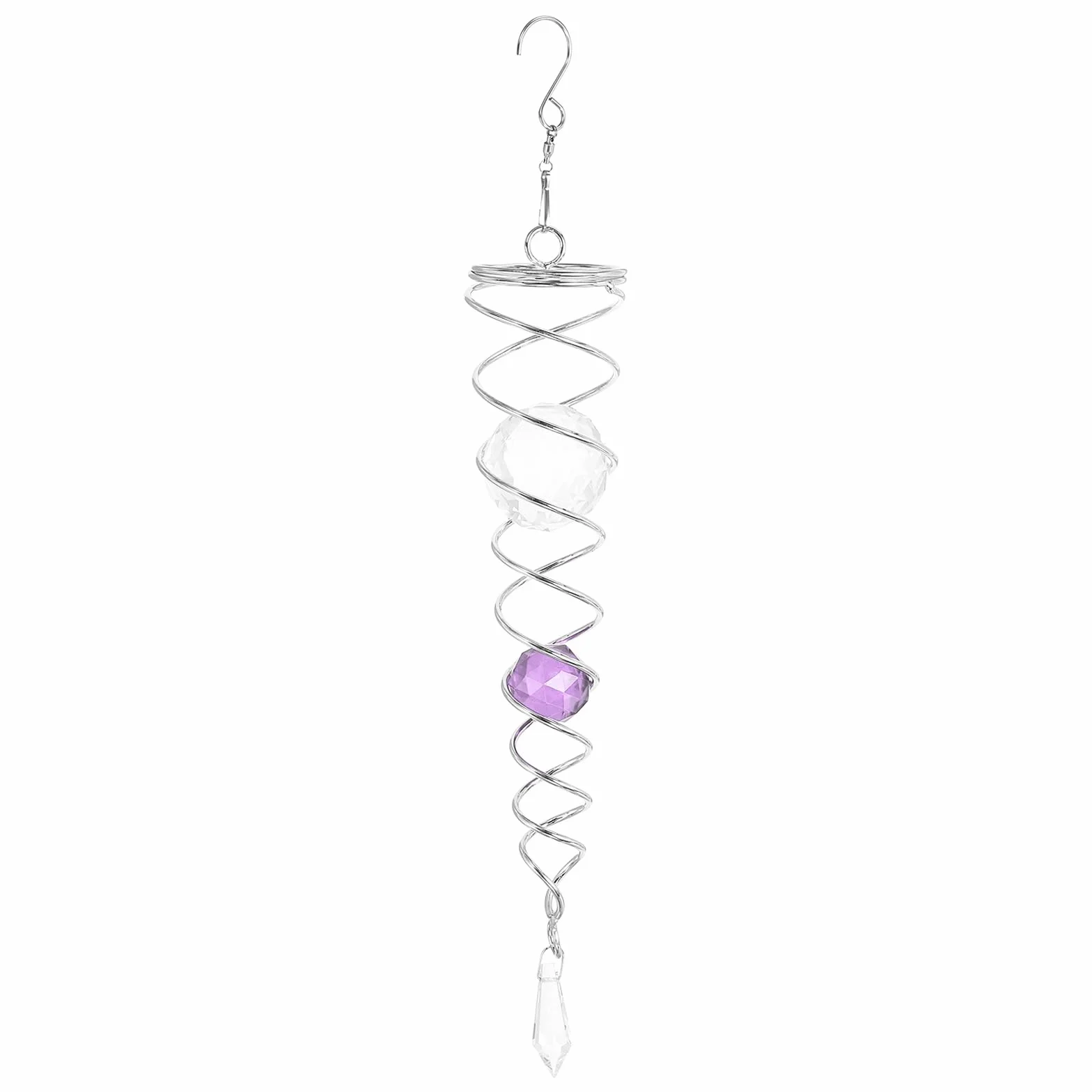 PATIKIL 13" Globo Palla Spirale Coda Acciaio Inossidabile Vento Rotante Stabilizzatore con 2 Vetro Sfere Prisma e Appeso Girevole Gancio per Interno Esterno Giardino Decorazione Viola