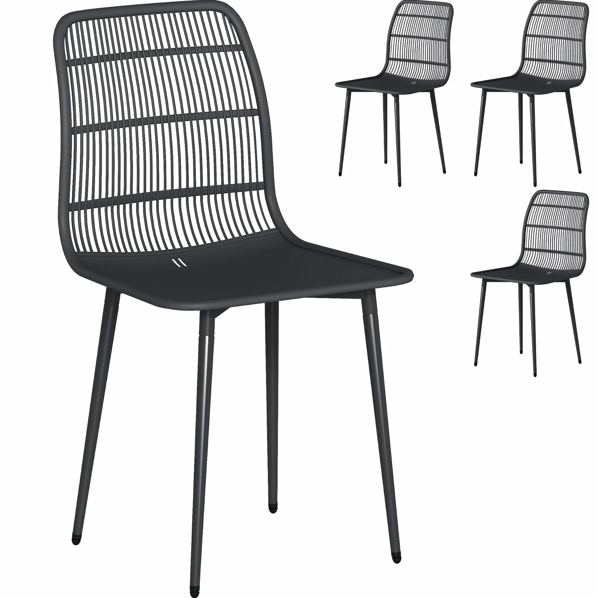 Outsunny Set 4 Sedie da Giardino in PP con Schienale Ergonomico, Sedie per Pranzo da Esterno in Metallo, da Patio, Balcone, Terrazza, Esterno, 46x51x84.5cm, Nero
