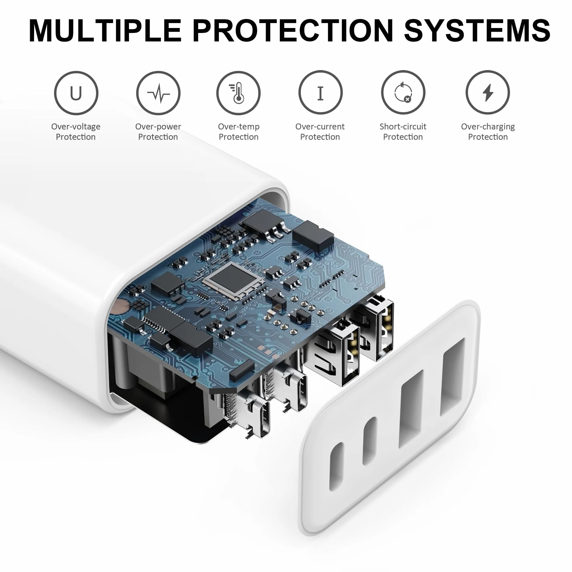 Caricatore USB C 40W 4-Porte Presa Multiplo per iPhone 16 15 14 13 12 11 Pro Max Mini SE, Pad, Galaxy
