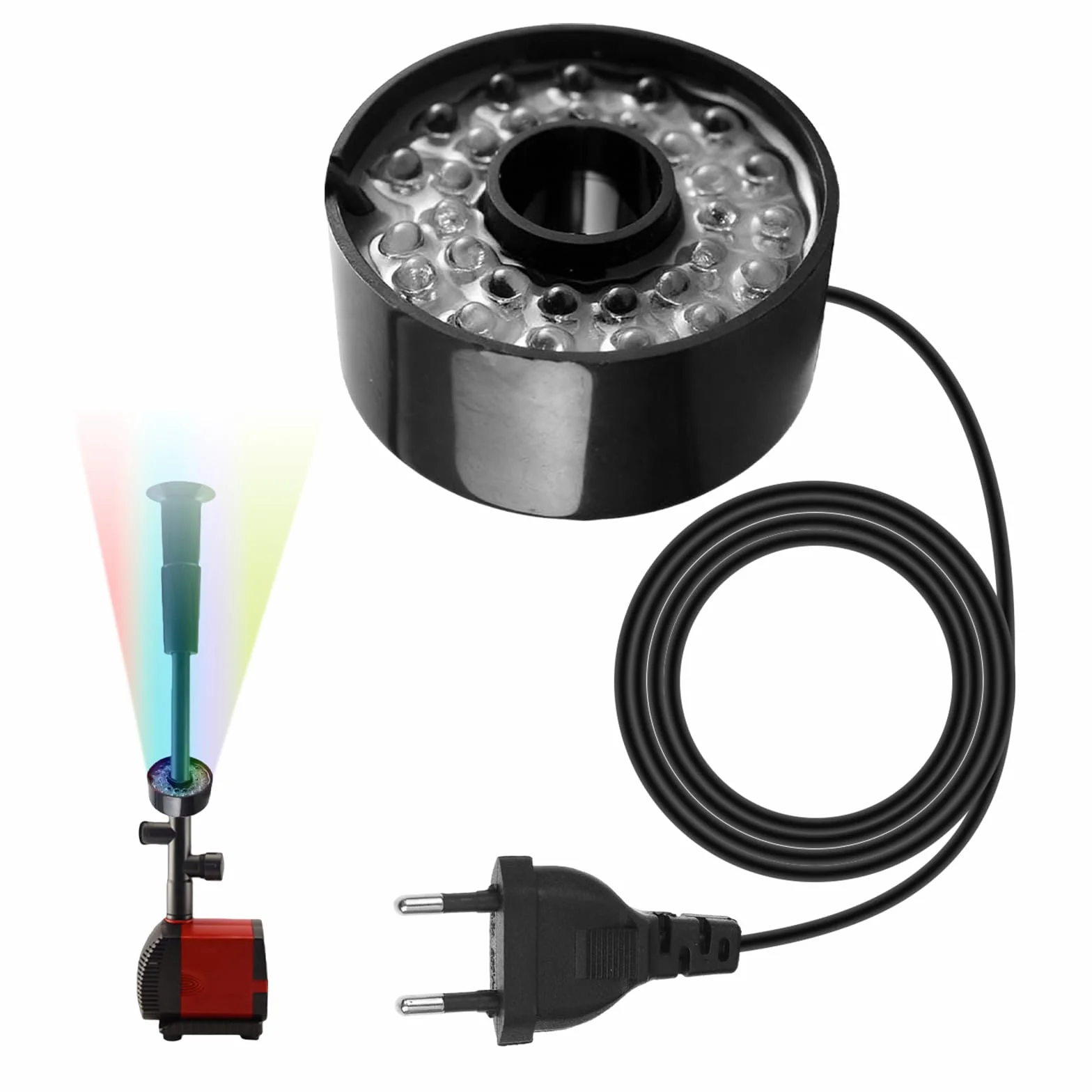 Luces Per Fontanas Ad Anello A LED,30W 220V 7 Colores Luce Per Fontana A LED Ad Anello,Luce Subacquea Per Fontana Per Fontane Da Giardino O Giochi D'acqua,Impermeabile IP68,Lunghezza Del Cavo 2,9M