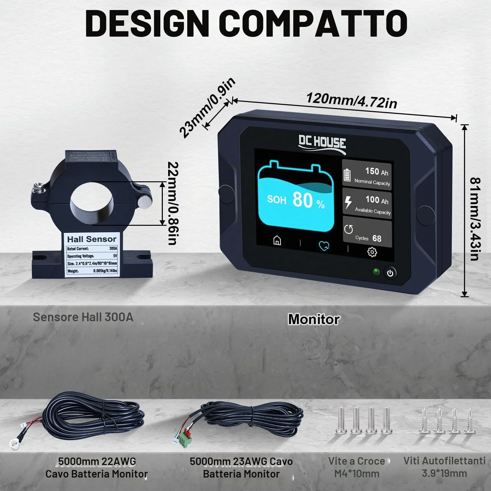 DCHOUSE Monitor di Scarica di Carica 0-90V 300A Tester Capacità Batteria Tensione Corrente Li-ion LiFePO4 AGM Gel