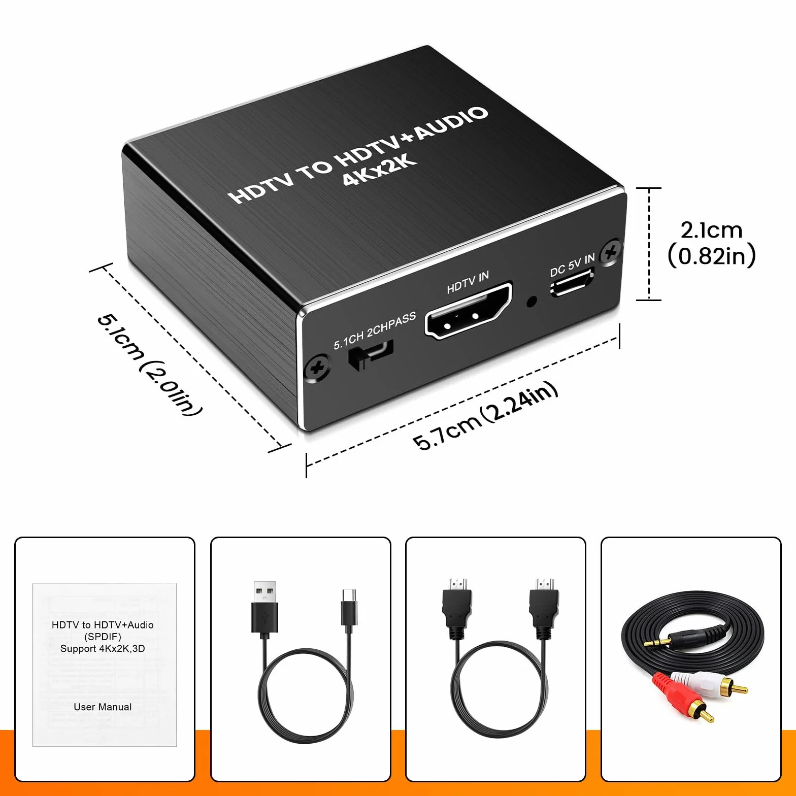 HDMI Audio Extractor 4K 30Hz HDMI 2.0 Splitter with SPDIF 5.1CH & 3.5mm Stereo EDID HDR Dolby Vision HDCP 2.2