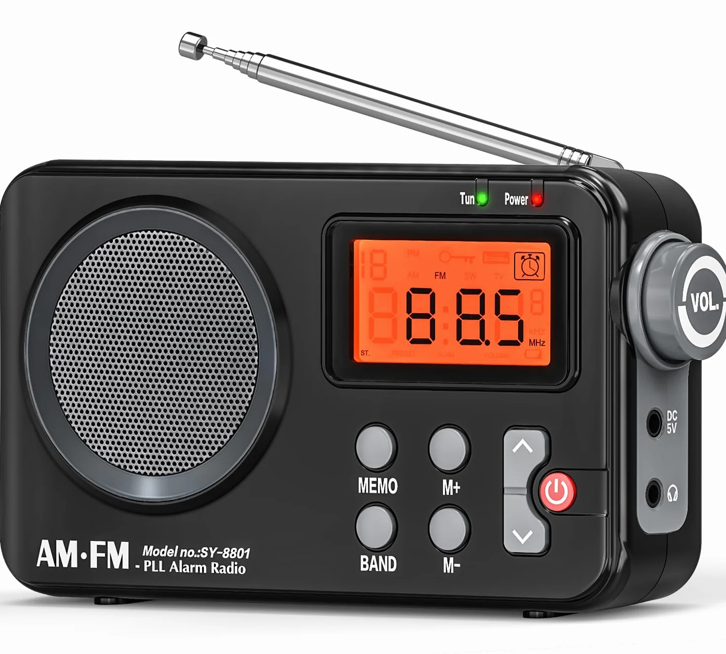 Tendak Radio Portatili FM/AM, Radiolina Portatile Piccola, Radio a Pile, Schermo Grande, Sveglia, Timer, Radio a Transistor Alimentata via USB - Nero