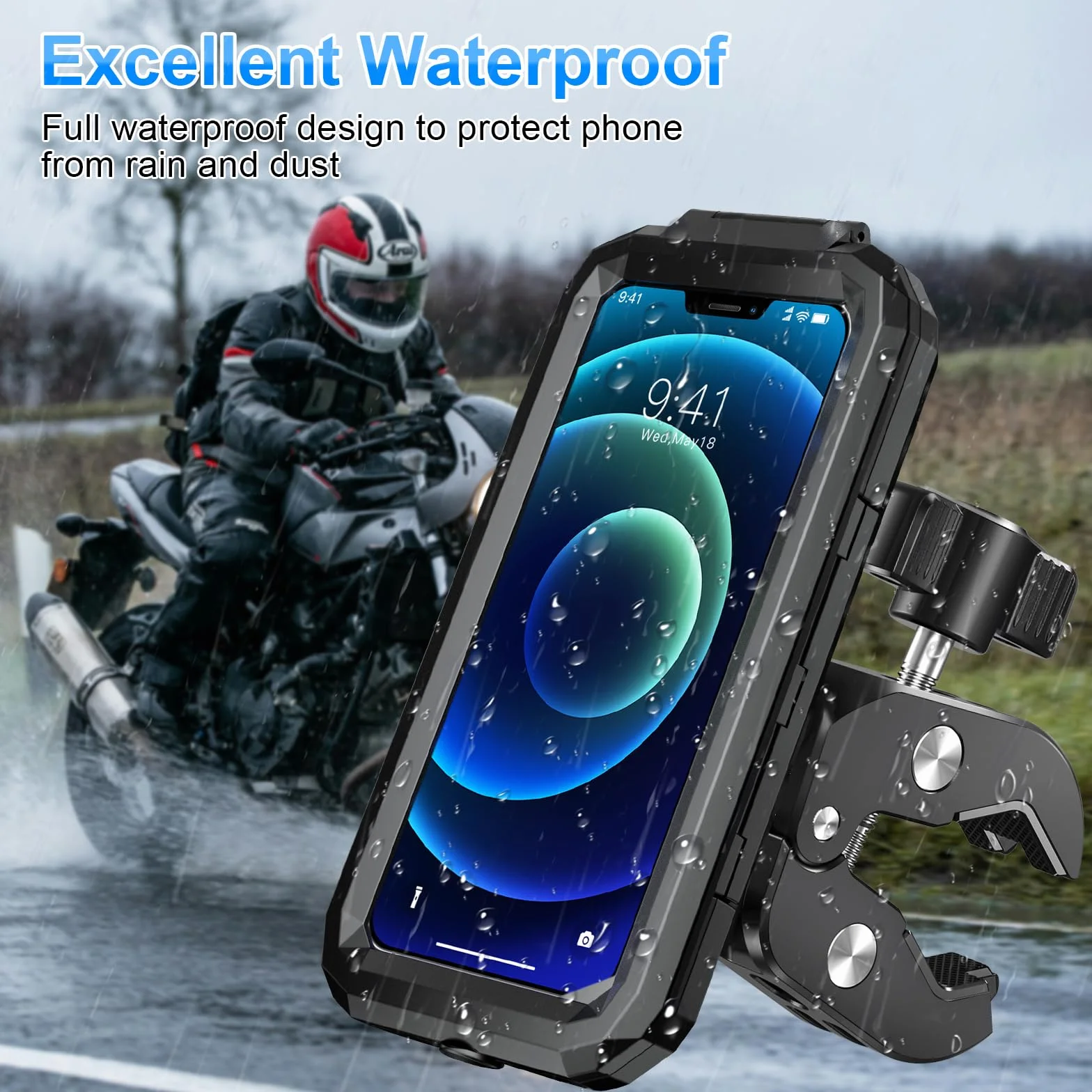 Porta Cellulare Moto Impermeabile Universale Supporto Telefono Bici con Rotazione a 360° per Smartphone 5.5"-7.0"