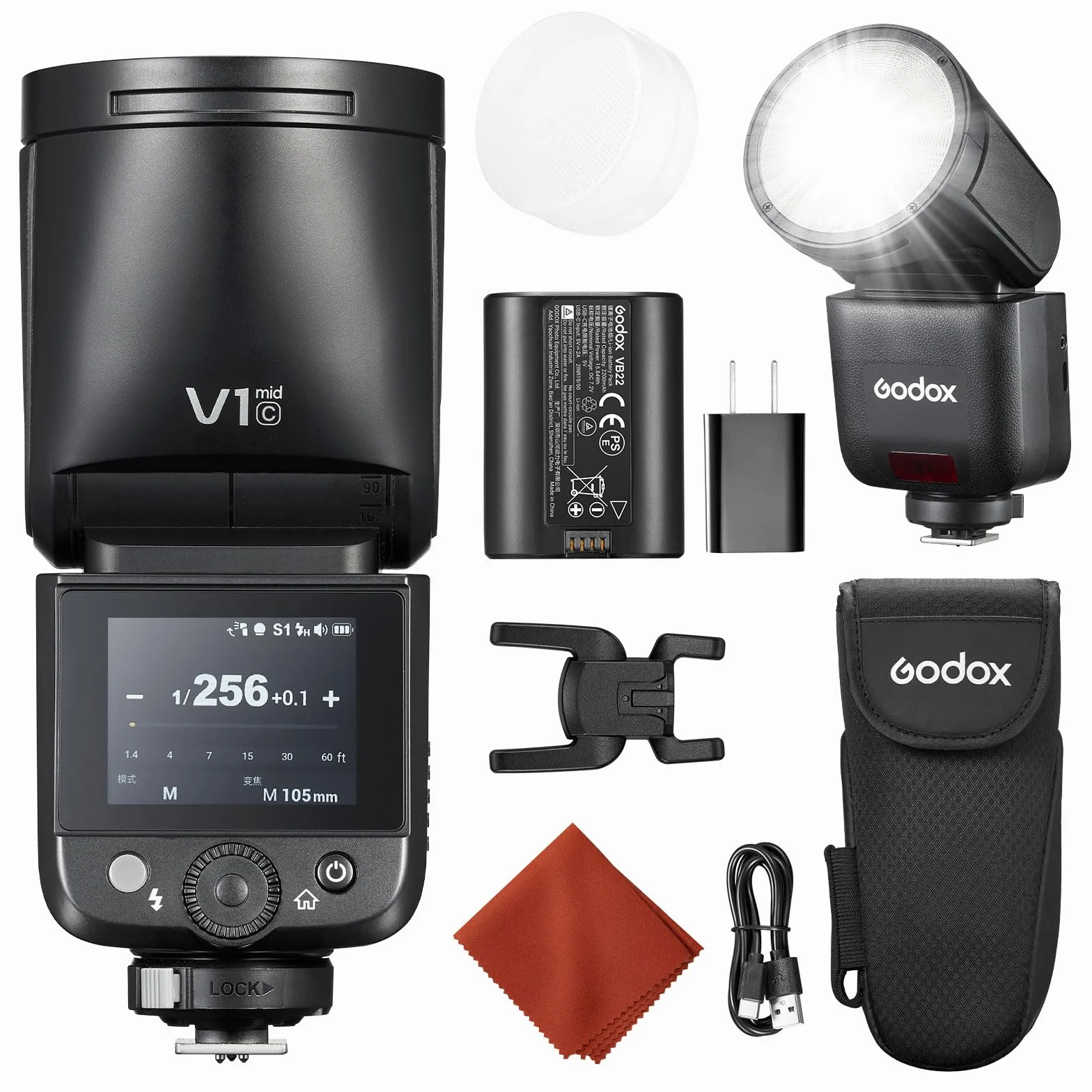 Godox V1 Mid C Flash Fotocamera 55Ws Speedlite Testa Rotonda TTL 2,4G HSS 1/8000s USB-C Compatibile Canon EOS R5 R8