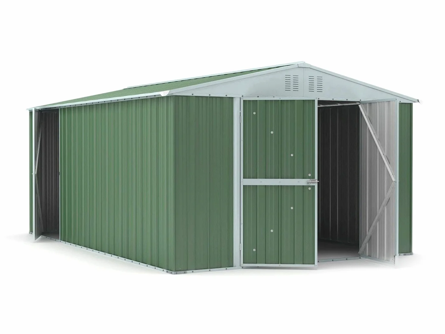 Box in Acciaio Zincato Casetta da Giardino in Lamiera 3.27 x 4.59 m x h2.17 m - 201 KG – 15,01 metri quadri (Verde)