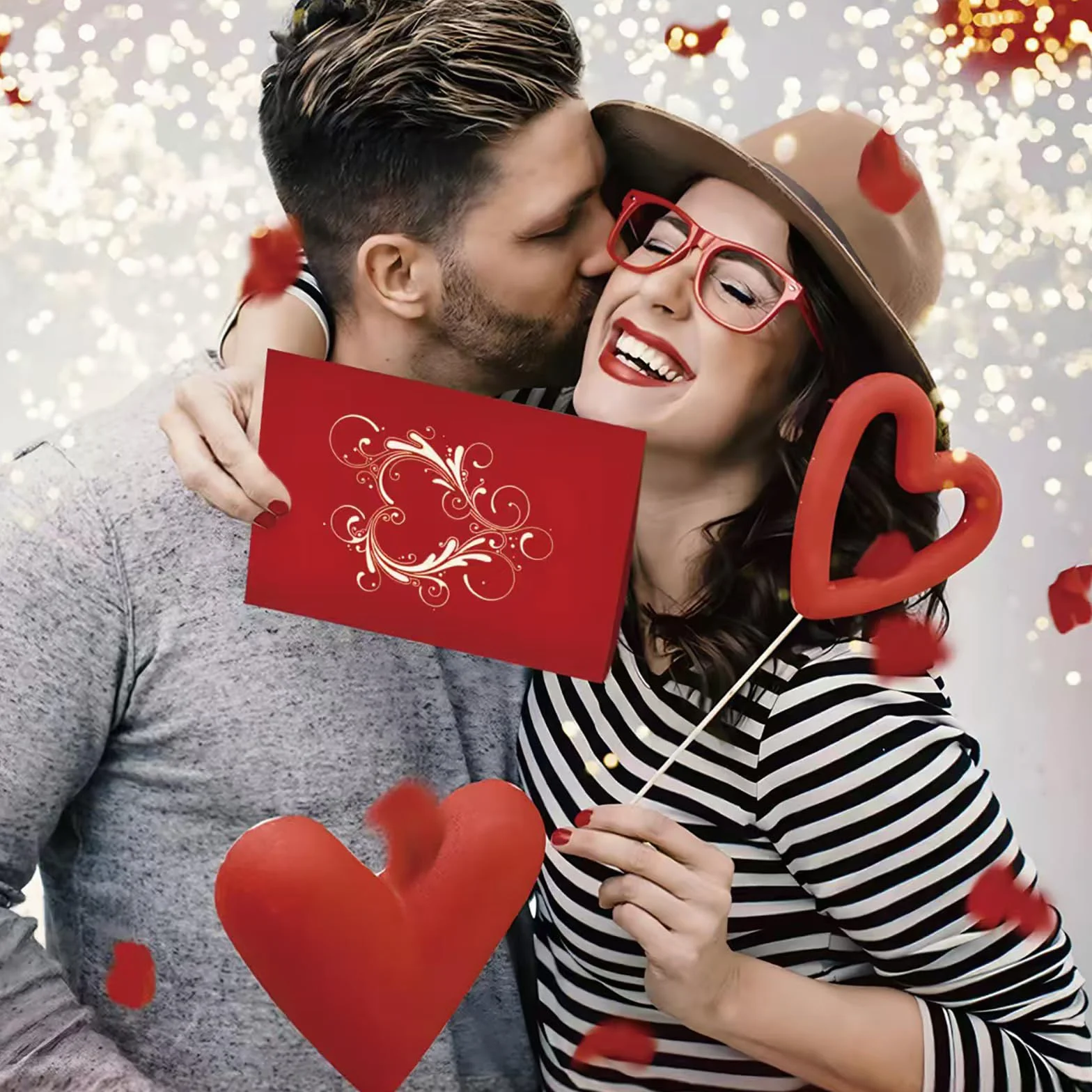Cartolina D'Amore 3D Piega Rosso con Love Rigido Motivo Cuore San Valentino Biglietto Regalo Pop-Up Anniversario per Lei