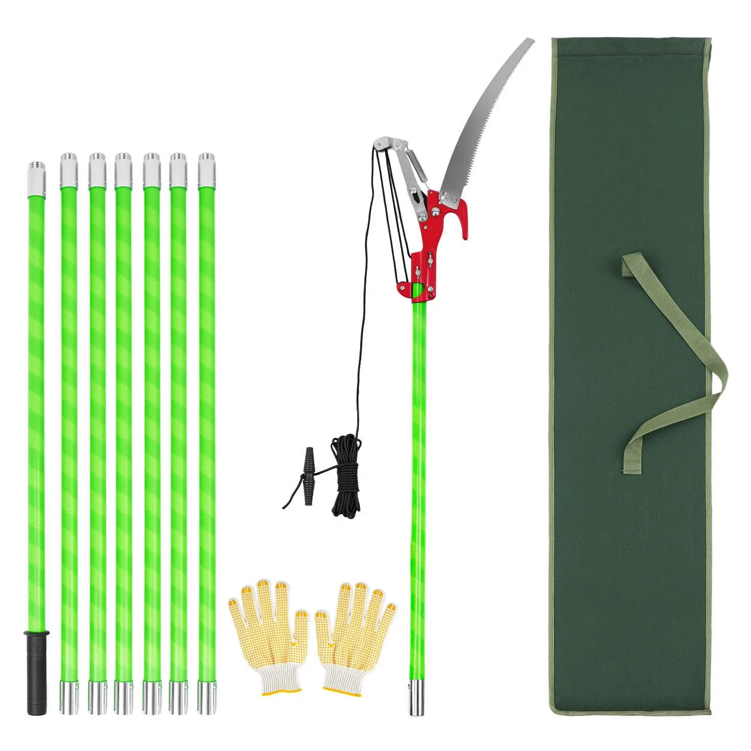 QWORK Svettatoio 8 m Lama acciaio manganese SK5 Aste fibra di vetro Altezza regolabile 1,4-8 m