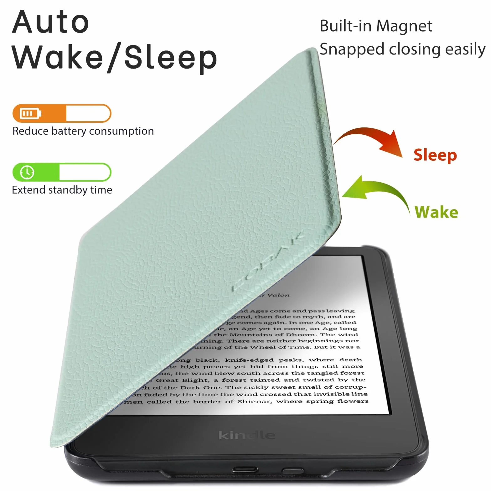 CoBak Custodia per Kindle 11ª Generazione 6" e-Reader 2022/2024, Smart Cover Verde Salvia