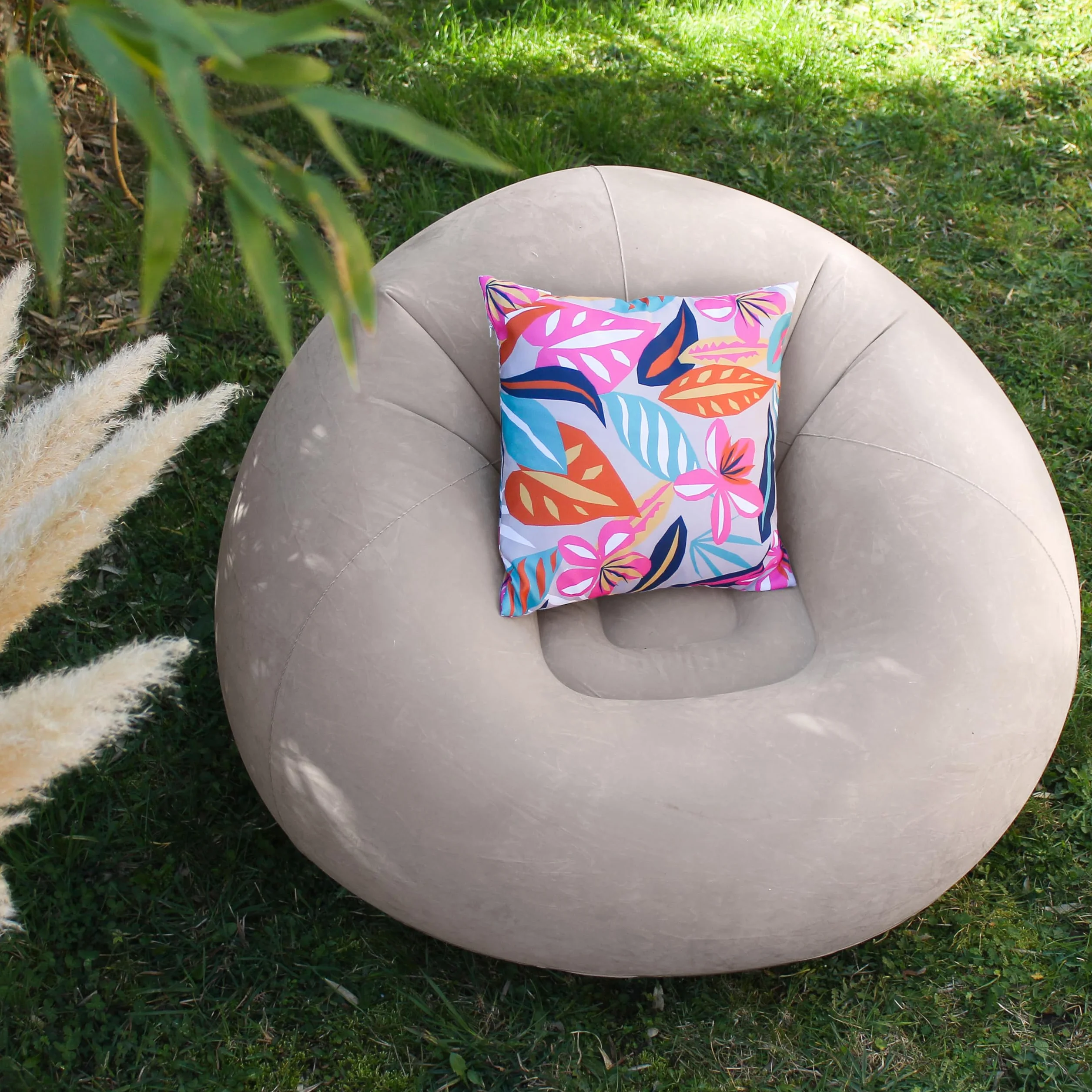 Poltrona da esterno gonfiabile 100x100 cm beige naturale PVC floccato Costa
