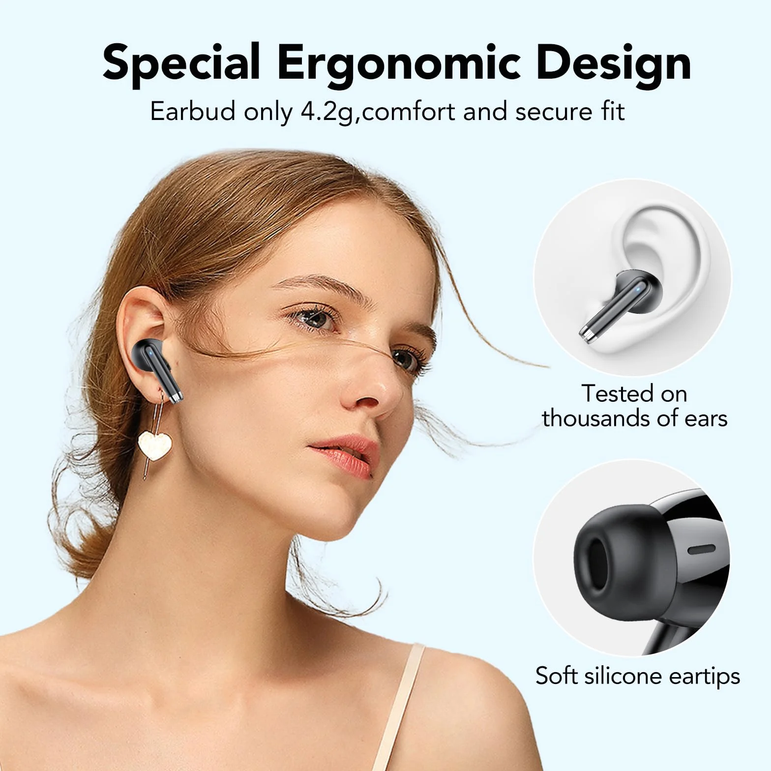 Auricolari Bluetooth 5.4 Hi-Fi Stereo, 40 Ore Mini Cuffie Wireless Cancellazione Rumore con 4 ENC Mics, per Android iOS, Nero