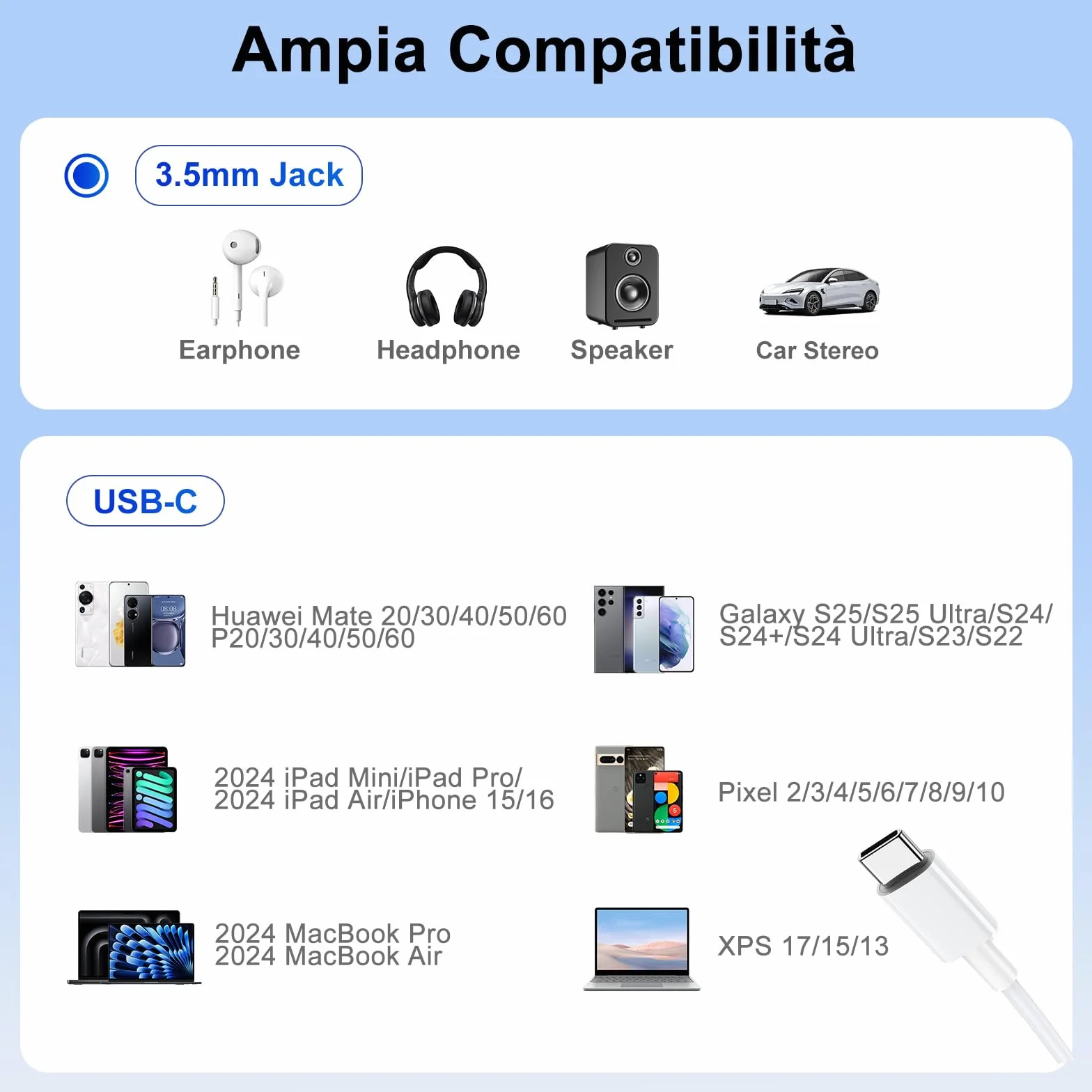Adattatore USB C Jack 3.5 mm 60W OTG Splitter Audio Tipo C a Aux per iPhone 17/16/15 Samsung Galaxy S25 Ultra A56 S24 S23 iPad Pro Air Pixel