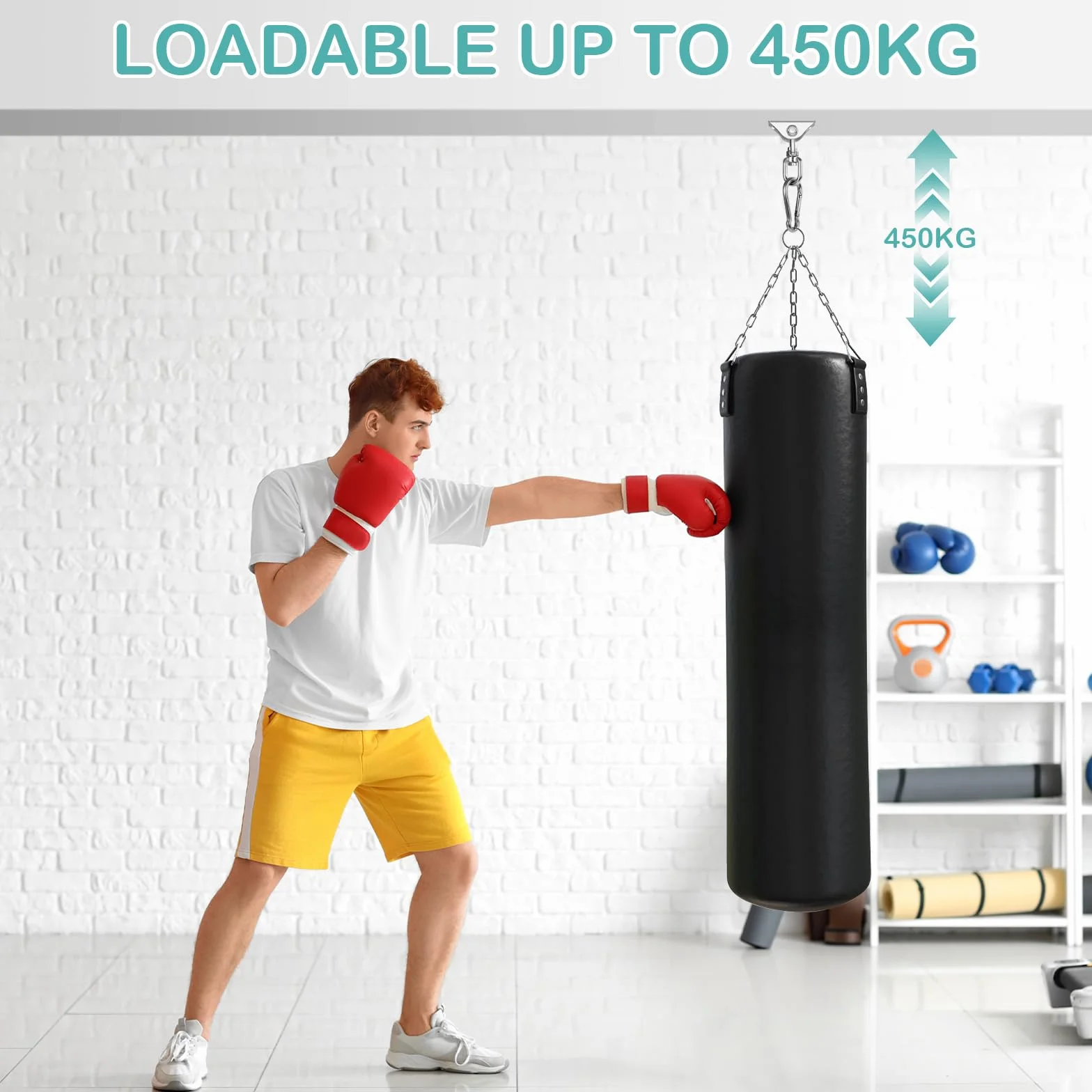 2 Pezzi Gancio Soffitto in Acciaio Inossidabile 450 kg capacità Portante 360° Rotazione, Ganci Altalena Cuscinetto con Fissaggio a Vite per Sacco da Boxe, Sedia Sospesa, Altalena, Amaca, Yoga