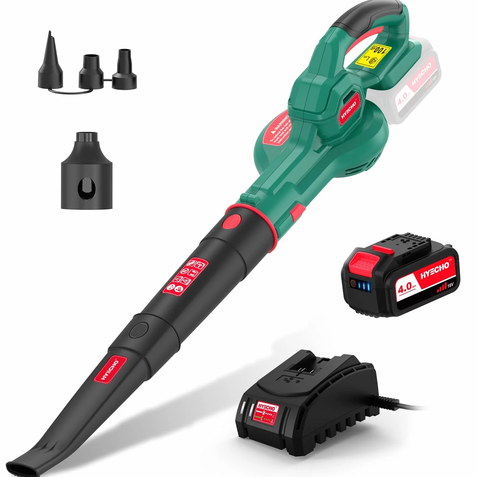 Soffiatore a Batteria, Soffiatore Foglie 223km/h, 18V 4,0Ah Batteria, con Ugello di Gonfiaggio in 3 pcs, Leggero ed Ergonomico, per Pulire le Foglie, Rimuovere la Polvere